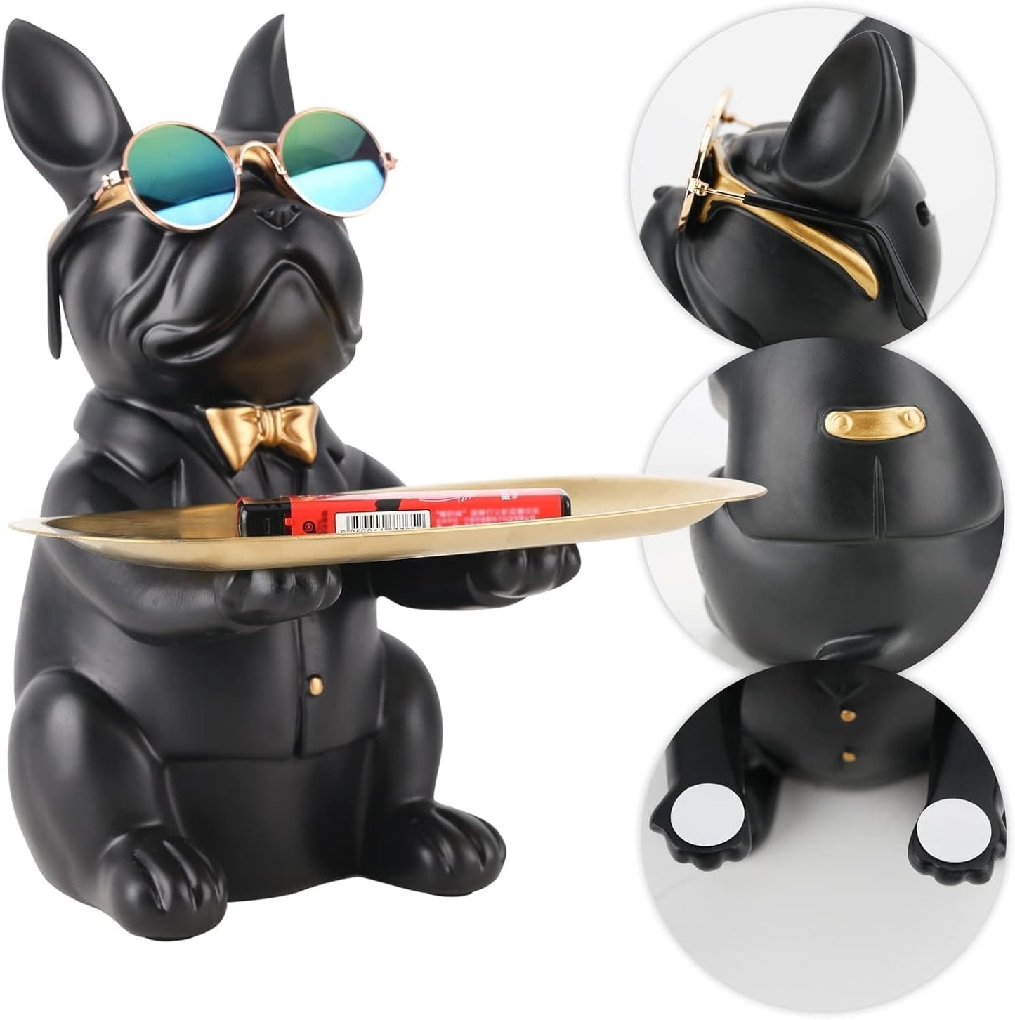 suruim Resin Bulldog Desk Storage Tray Statue Coin Piggy Bank Storage Animal Sculpture Table Decoration Multifunction Office Home Decor Coin Piggy Bank Storage (Black) Black