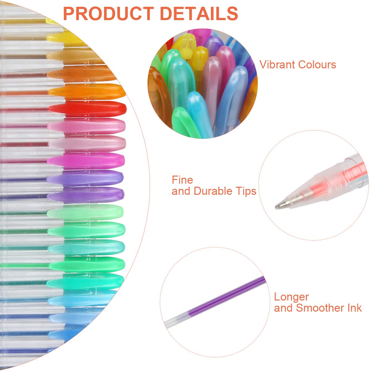 Gurkkst 48 Pcs Color Gel Ink Pens Set 1.0mm Tip Range The Best Gel Pens Drawing Writing and Colouring Books (12 Metallic 12 Glitter 12 Neon 12 Water Chalk)