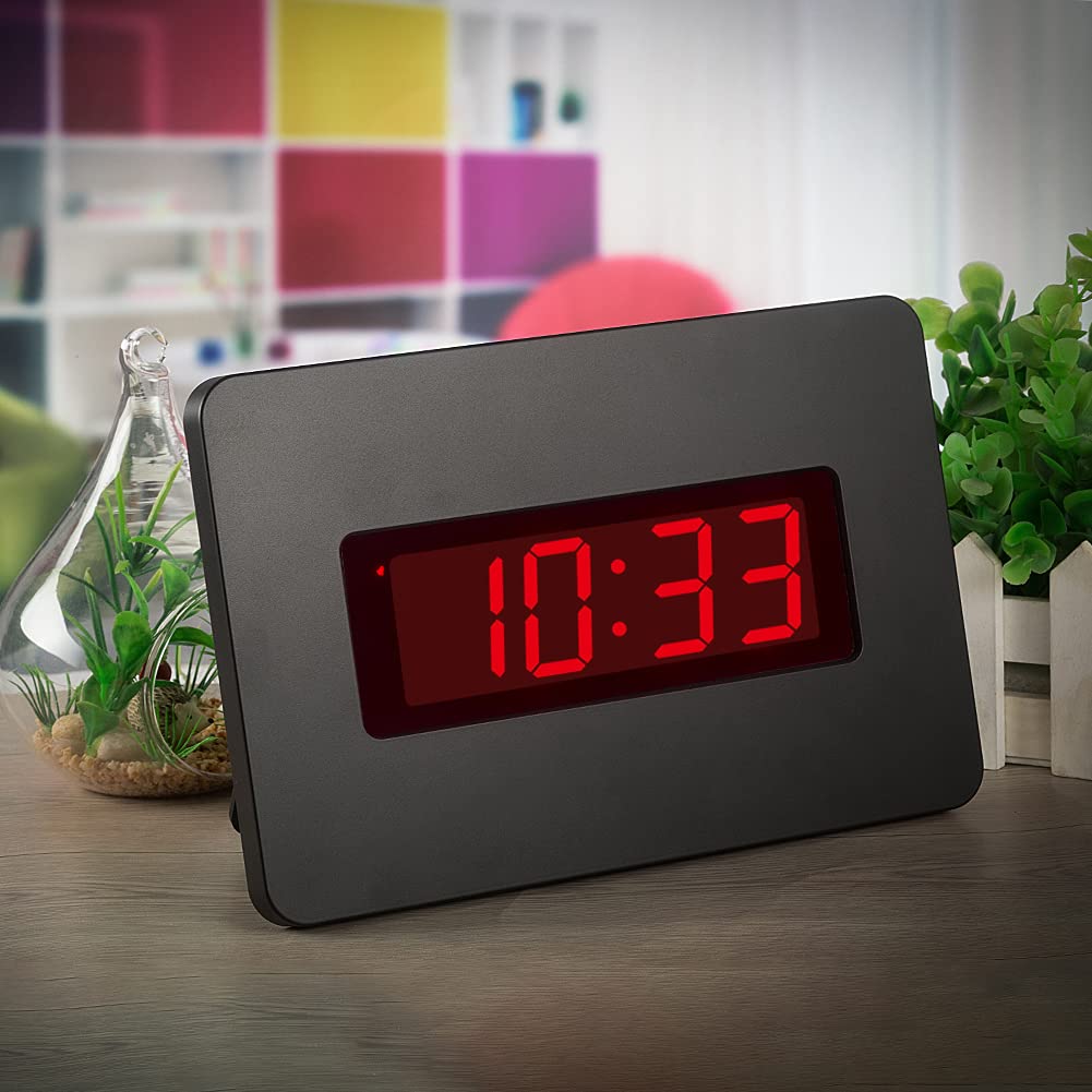 Timegyro Digital Wall Clock Battery Operated with LED Display, Wall Clock with Backlight, Table-top, Alarm, Brightness Adjustable,12/24Hr Black