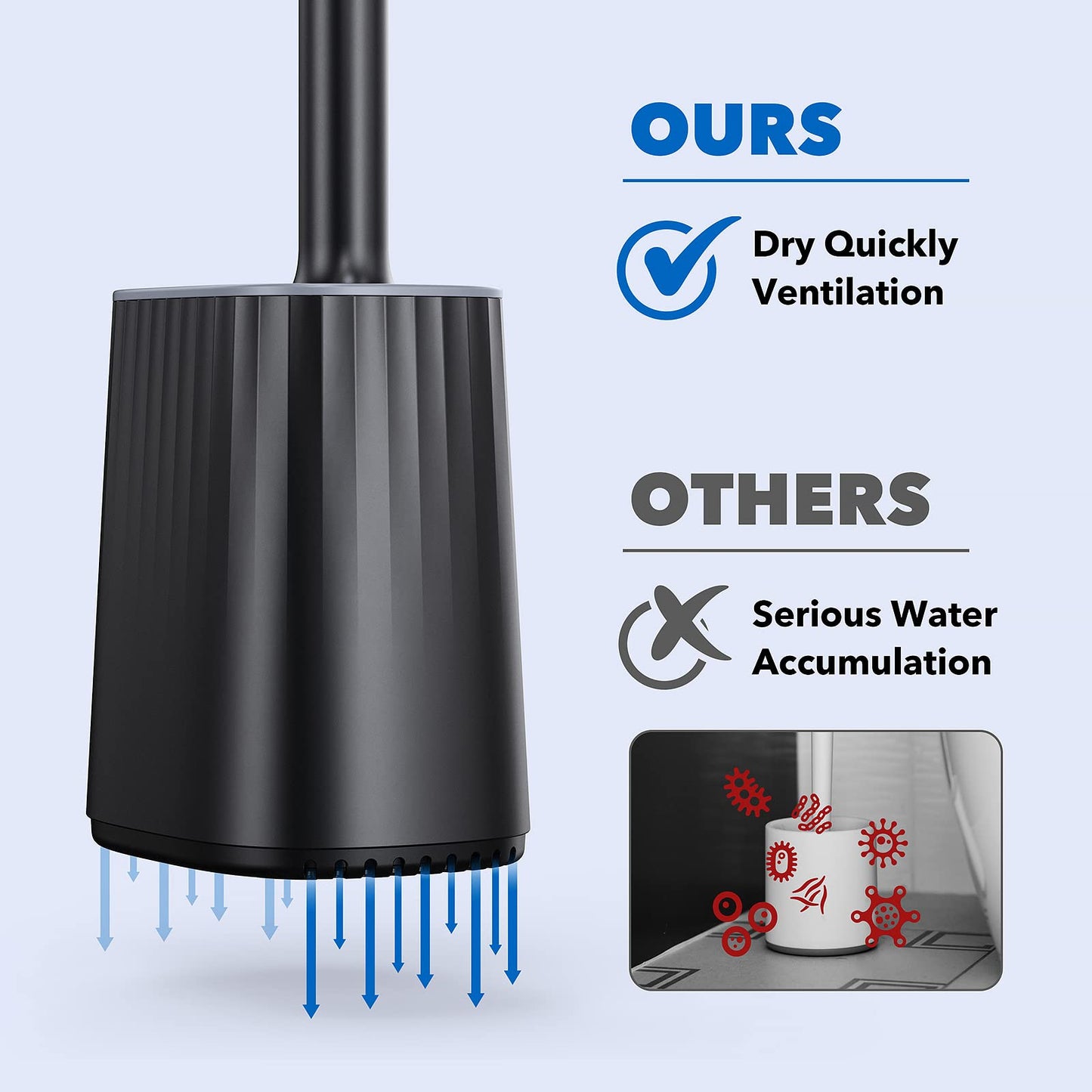 Toilet Brush, Silicone Toilet Brush with Holder Set, Dead Corner Deep Cleaning Loo Brush & Quick Drying Holder & Wall Mounted Flexible Long Handled Toilet Brushes for Bathroom Black