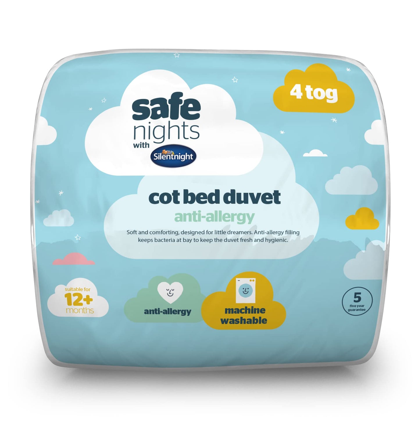 Silentnight Safe Nights Anti-Allergy Cot Bed Nursery Duvet - 4 Tog with Silentnight Safe Nights Anti-Allergy Cot Bed Pillow