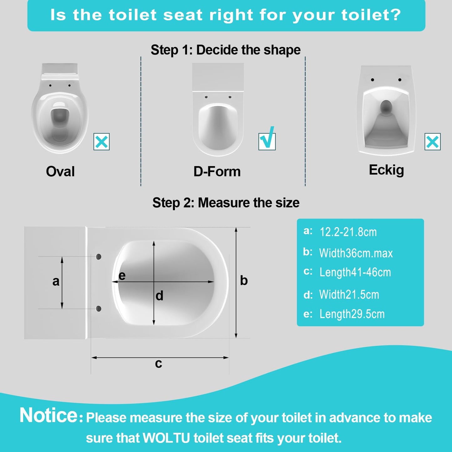 WOLTU D Shape White Toilet Seat, Soft Close Adjustable Hinge Quick Release Top Fixed Toilet Seat Cover Bathroom Lid WS2544