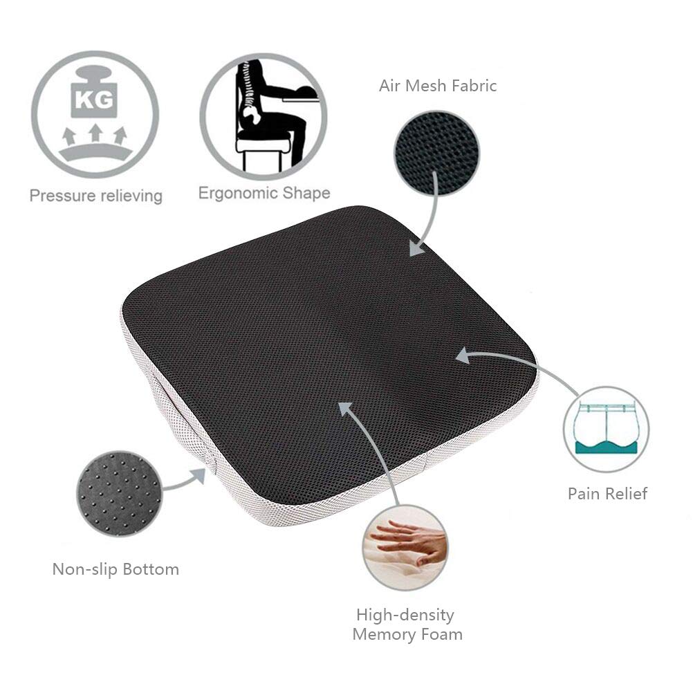 Tebery Large Memory Foam Seat Cushion/Chair Pad with Carry Handle Orthopaedic Seat Cushion Perfect for Office Chair and Wheelchair