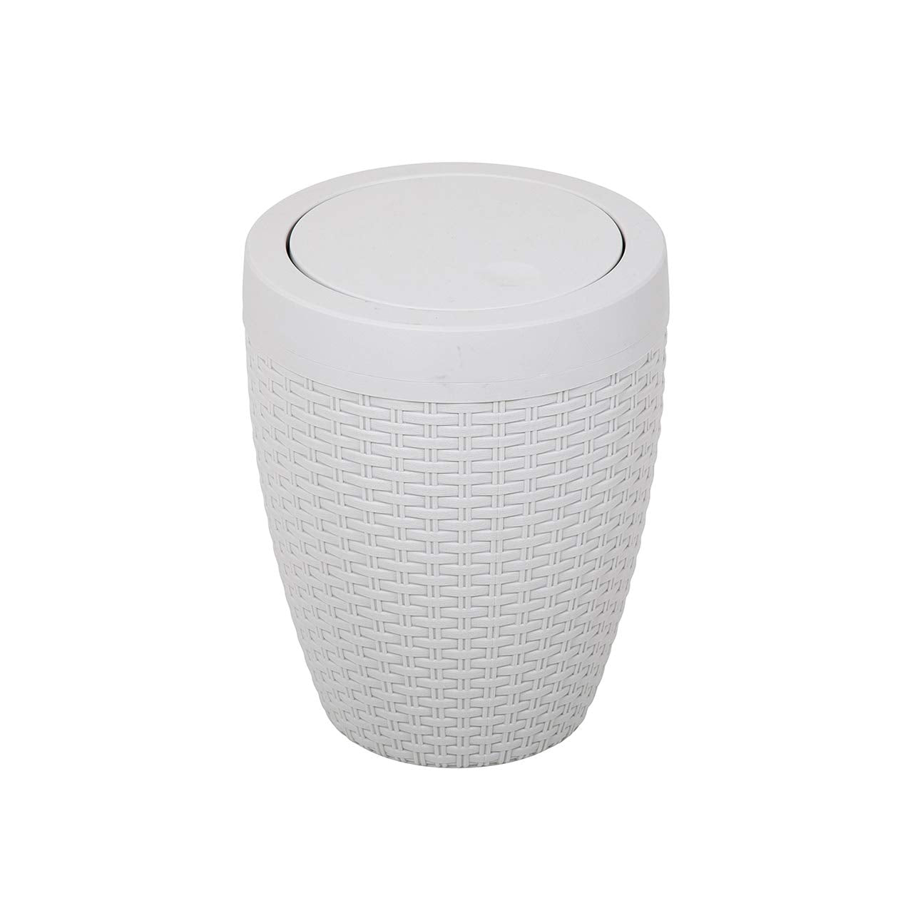 Addis 518367 Faux Rattan Round Swing Lid Bathroom Bin, Light Grey, 5 Litre Light Minerial Grey Swing Bin