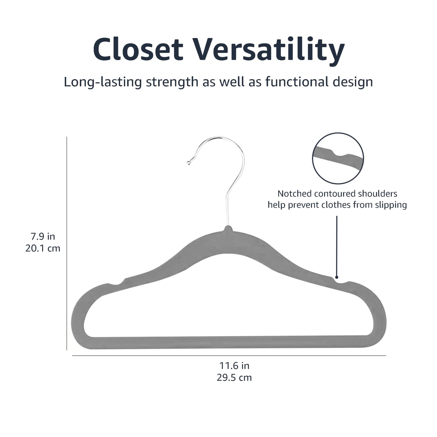 Amazon Basics Children's Velvet Non-Slip Hangers for Baby Toddler and Kids Clothing and Coats - Grey, 50-Pack Pack of 50