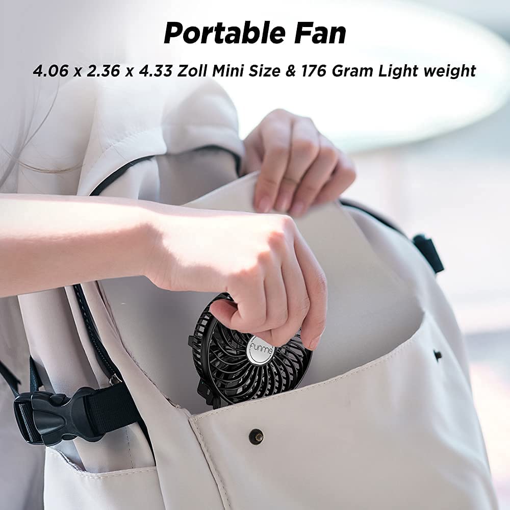 Funme HandHeld Fan Portable Hand Fan [ LIFETIME SERVICE] with 6 Blades Rechargeable Battery 3 Speeds 180° Foldable Powered Personal Mini Fan Cooling Desktop Fans for School Travel Camping Black