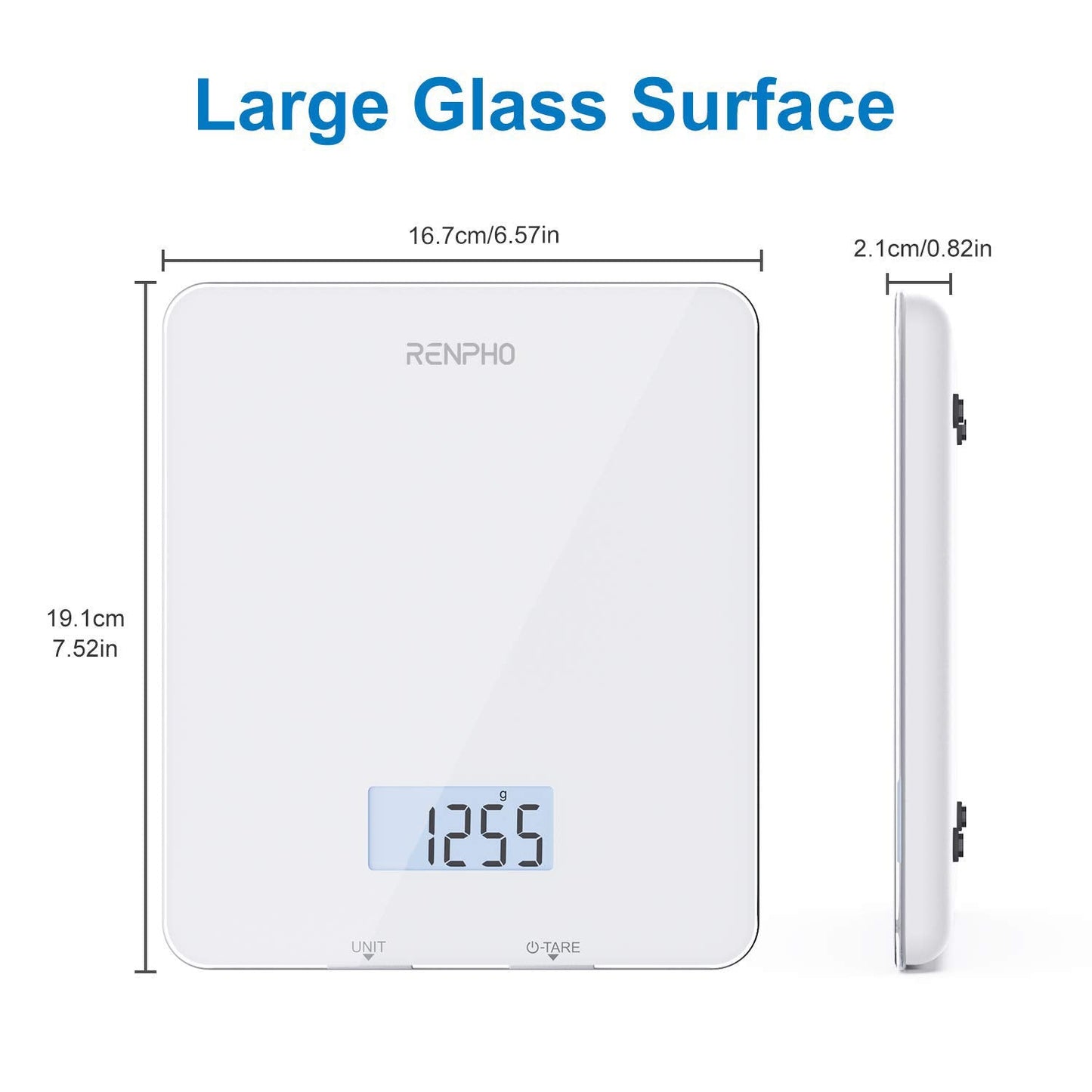 RENPHO Electronic Digital Kitchen Scales with Tare Function, Food Weighing Cooking Scale for Baking and Calorie Counting, Tempered Glass Platform with LCD Display, 5 Units Conversion, 5kg/11lb, White