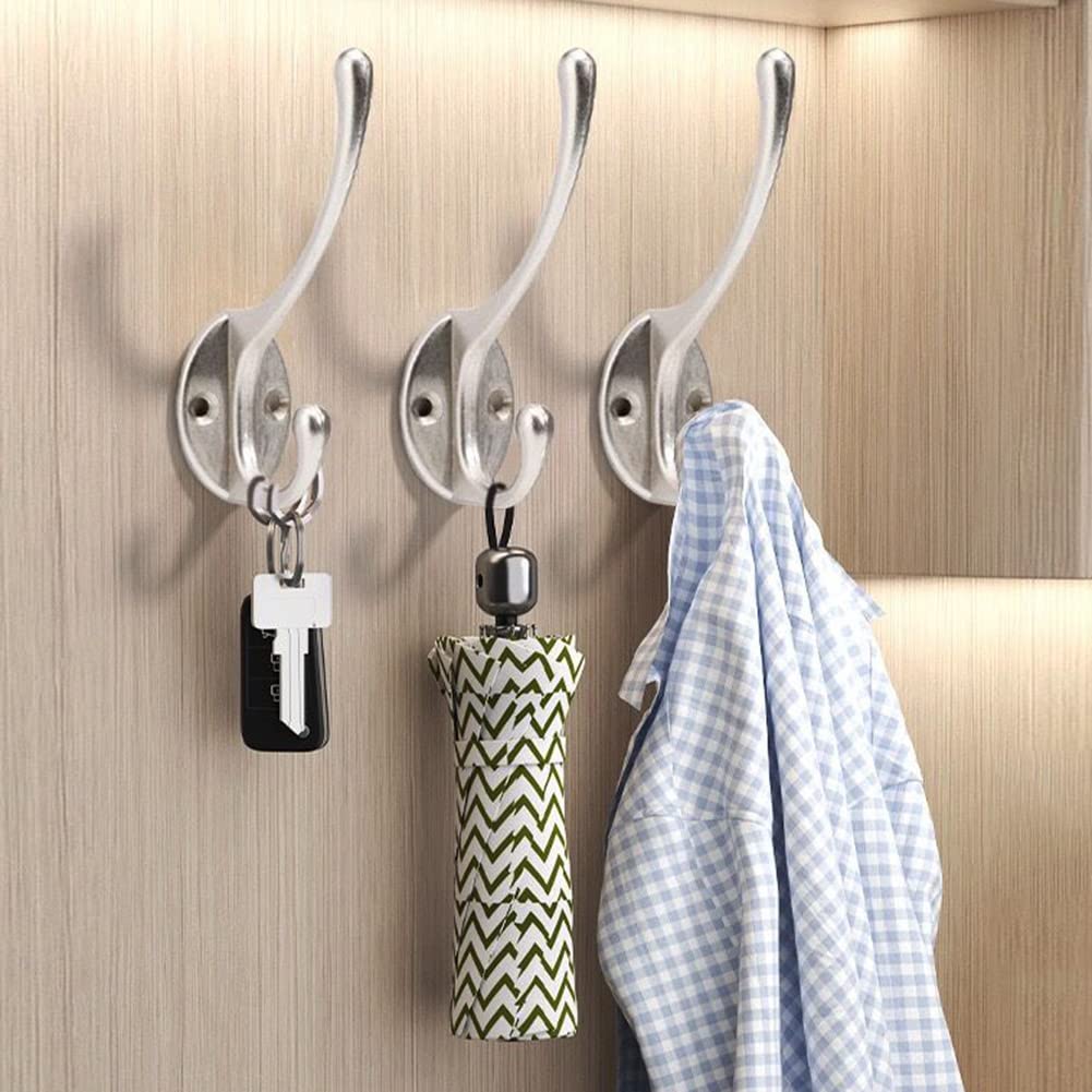 Bosdontek 10 Pcs Modern Coat Hooks Wall Hooks Clothes Hat Hooks Robe Hooks Wall Mounted Hook for Aisle Entryway Garage Silver