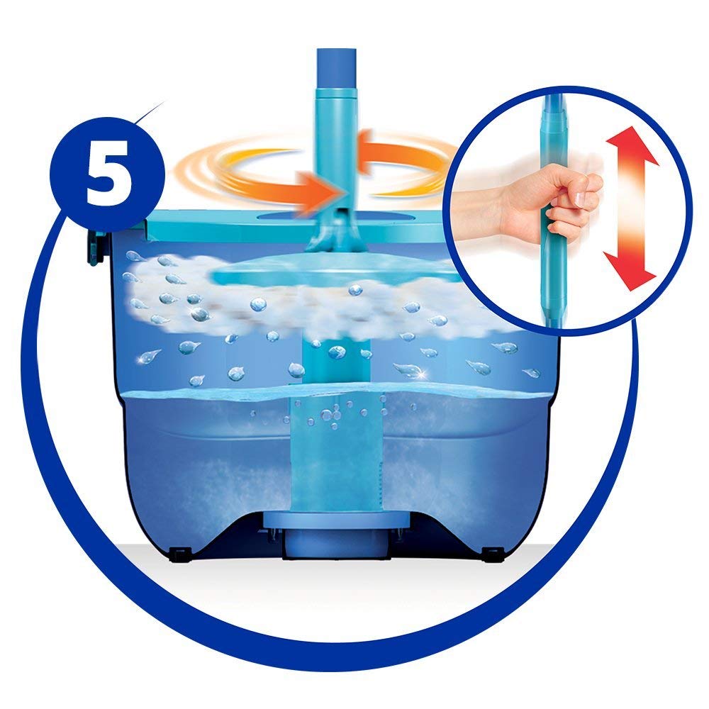 Spontex Full Action System Spin Mop and Bucket Set - Easy 360° Wringing & Rinsing System - Cleans Laminate, Wood & Tile Flooring - 2 x Microfibre Mop Head Refills Full Action System Set - Extra Refill