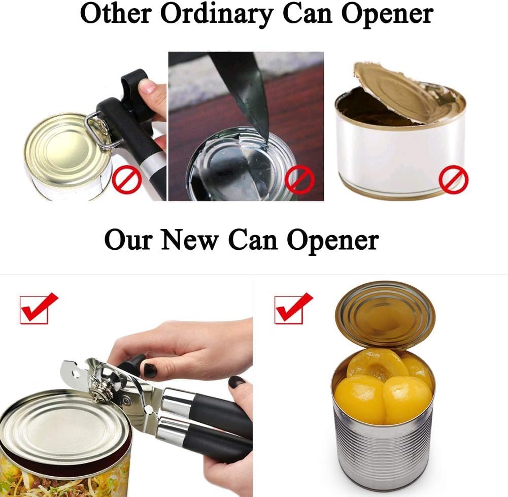 Tin Openers Can Opener 3-in-1 Stainless Steel Manual Tin Openers with Non-Slip Handle Can Openers Perfect Kitchen Tool Black