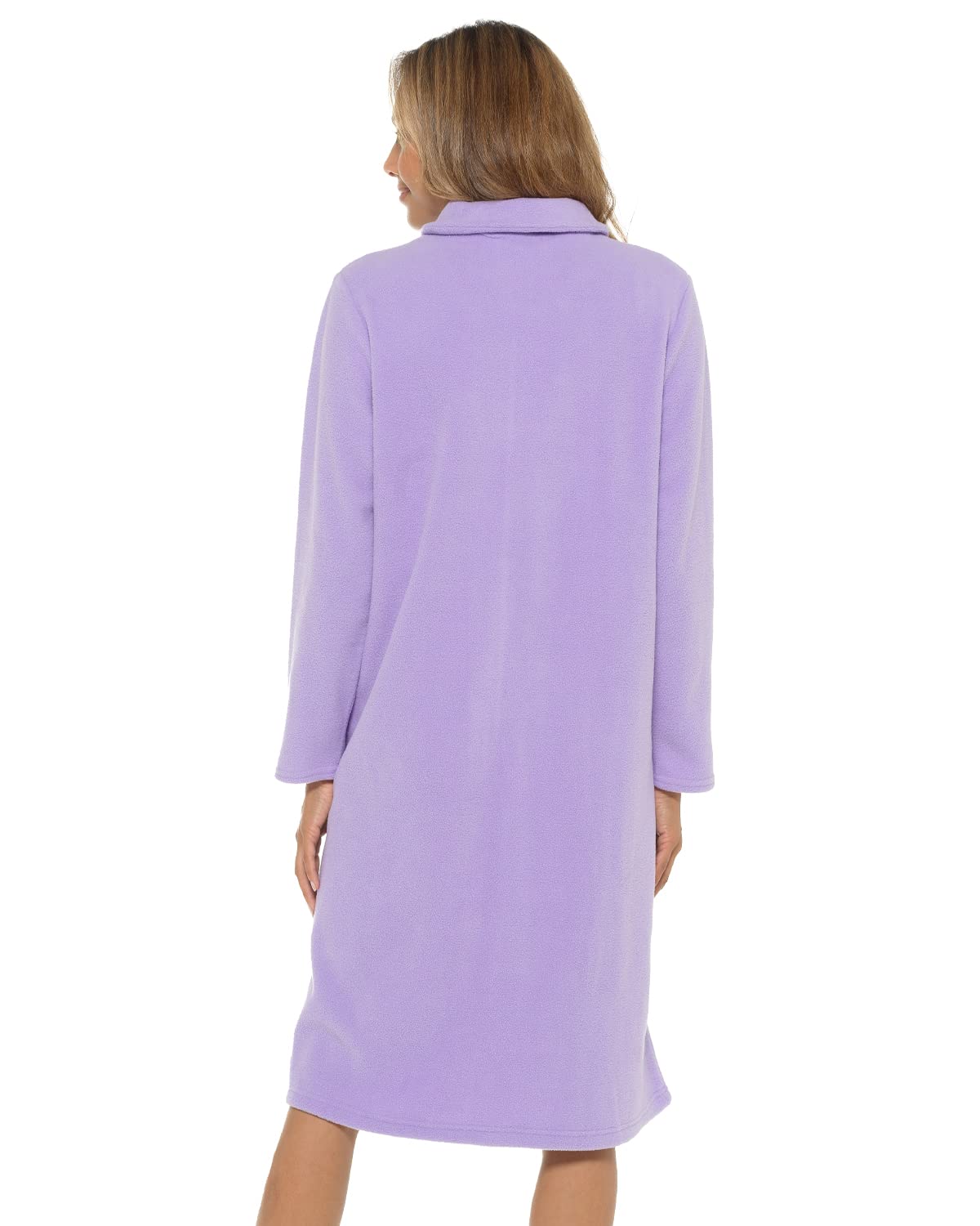 Undercover Ladies Zip Up Soft Fleece Dressing Gown, Zipped Robe with Satin Trim UK 10-28 Rose, Purple, Blue, Lilac & Pink 18-20 Lilac (Collar)