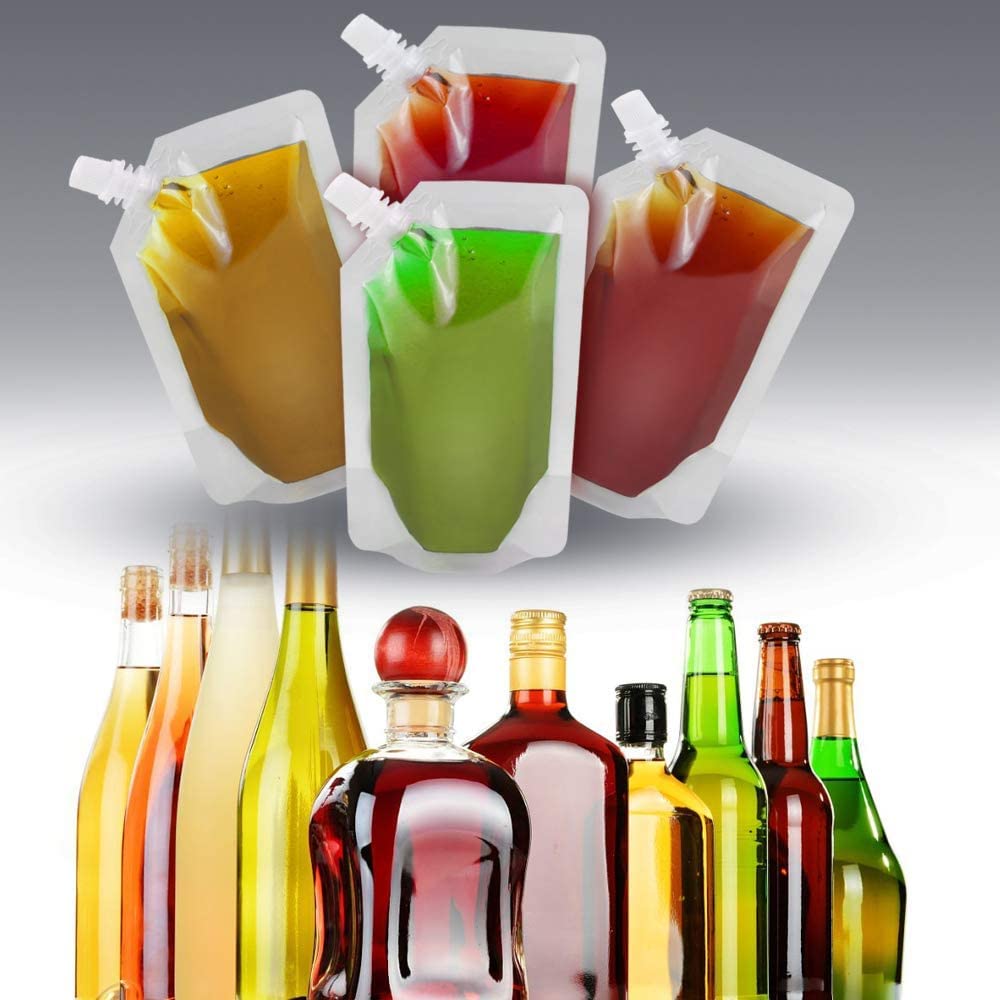 15pcs 500ml Refillable Drink Pouches for Festivals Clear Travel Plastic Drinks Flasks Cruise Kit Reusable Alcohol Liquor Juice Bags Drink Container Party Halloween Christmas Hot Cold Beverage 500ml.