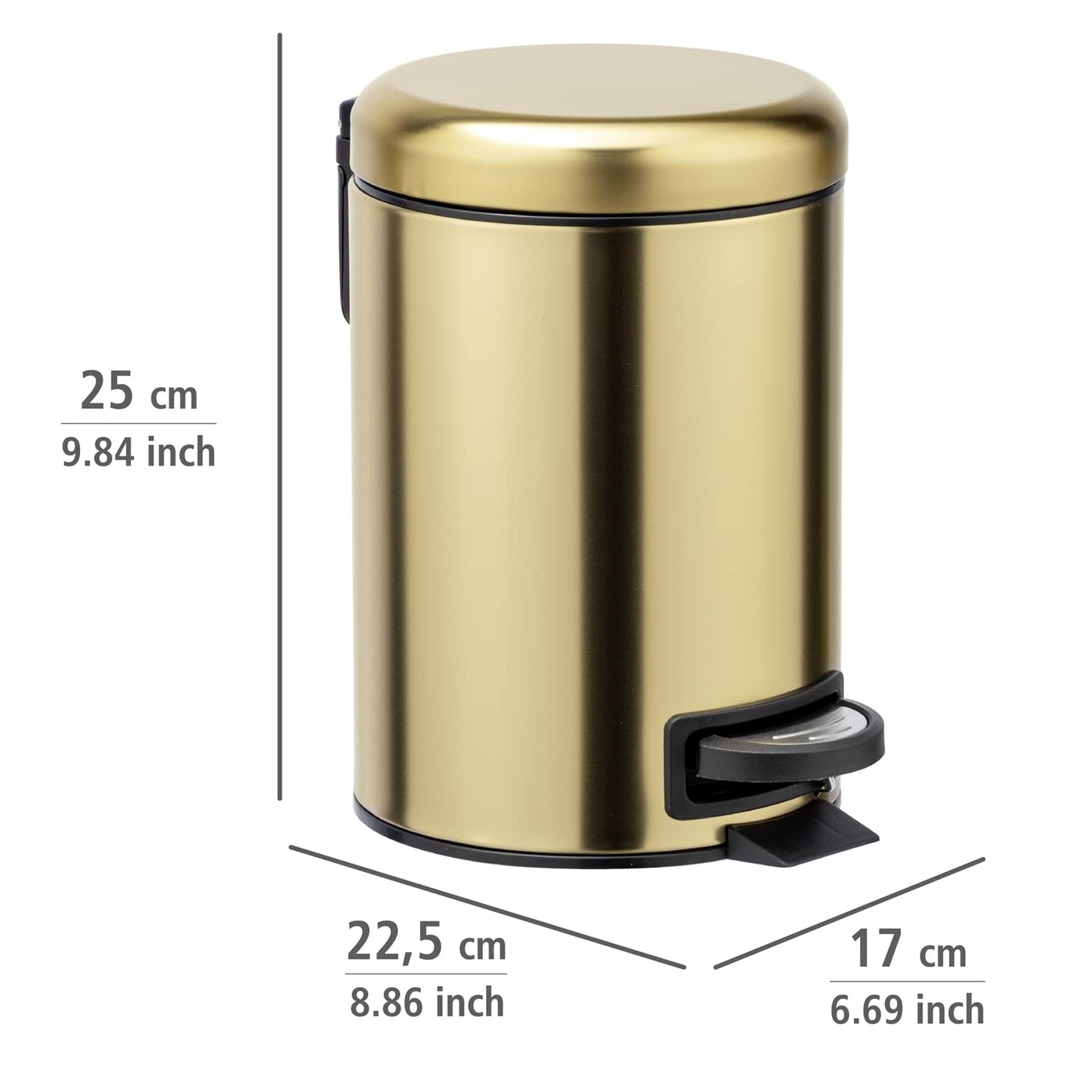 Wenko Leman Cosmetic Pedal Bin Matte Gold 3 L – Cosmetic Bin, Rubbish Bin with Anti-Fingerprint, Capacity: 3 litres, stainless steel, 17 x 25 x 22.5 cm, gold Gold/Black