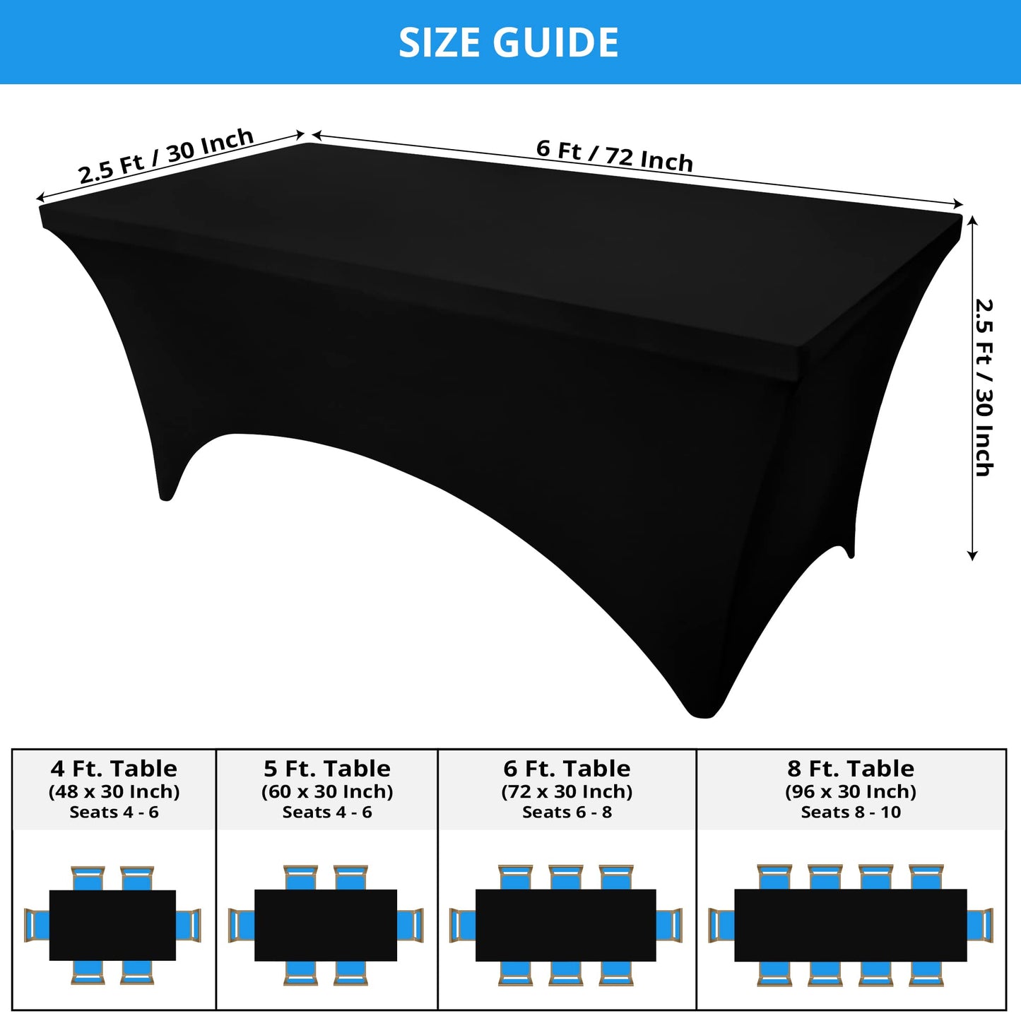 Utopia Kitchen Spandex Table Cloth 2 Pack [6FT, Black] Tight, Fitted, Washable and Wrinkle Resistant Stretch Rectangular Patio Table Cover for Event, Wedding, Banquet & Parties [183Lx76Wx76H] cm 6 feet