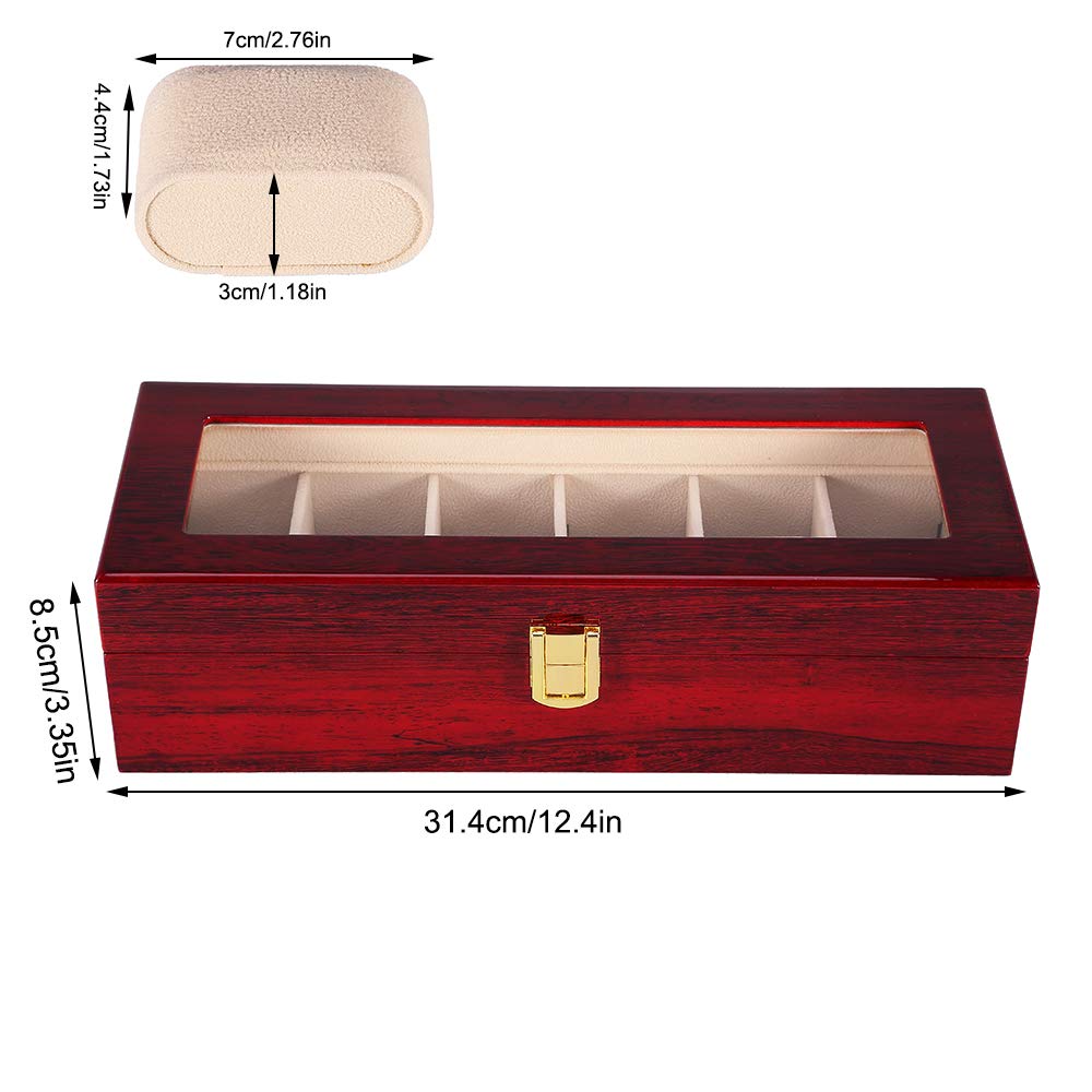 Watch Display Storage Box Jewelry Collection Case Organiser Holder for Men Wooden Cherry Red 6 Slots