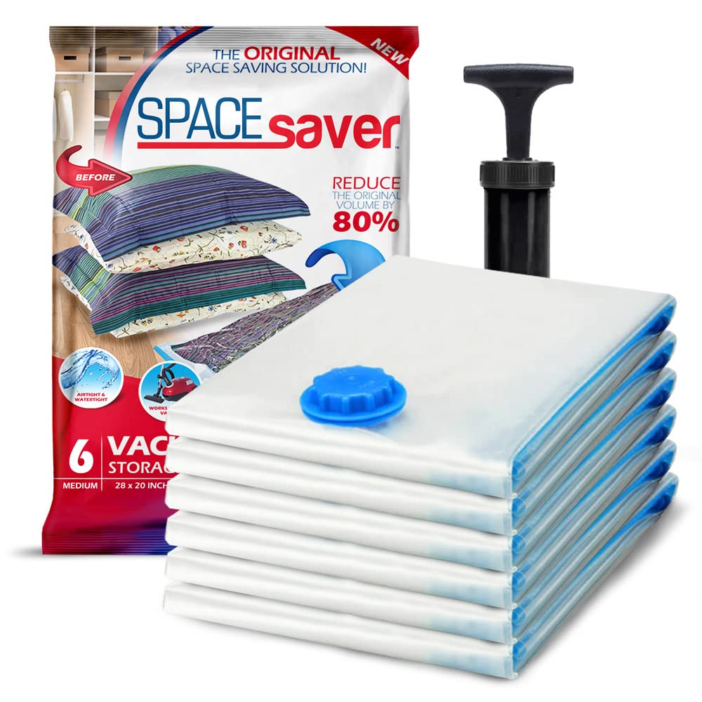 SpaceSaver Vacuum Storage Bags - Clothes Storage Bag Vacuum Pack - Space Saver Vacuum Storage Bags for Clothes Storage, Vacuum Bags for Bedding - Vacuum Bags for Clothes - with Pump (MEDIUM 6-Pack) Medium