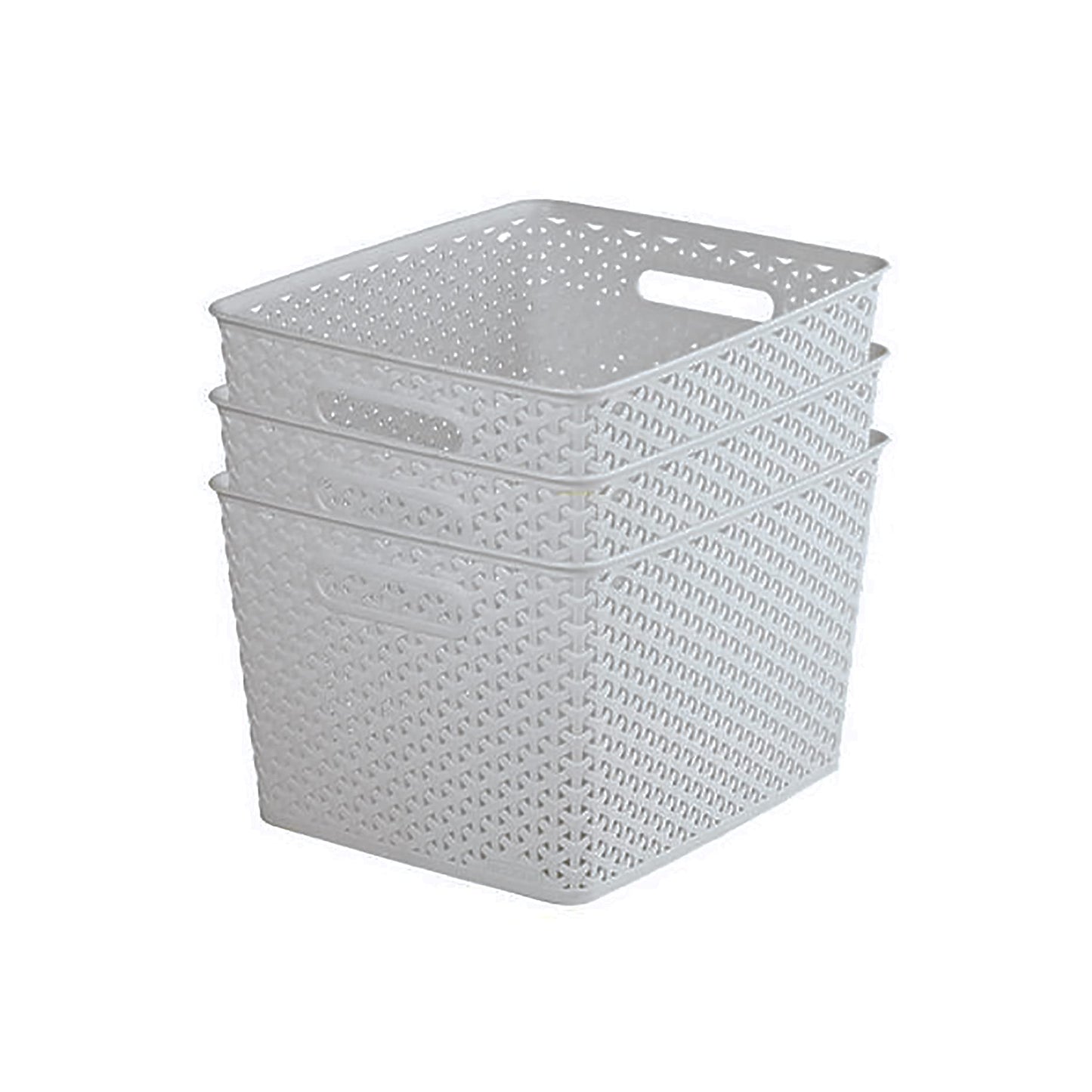 Curver My Style Rattan Effect Set of 3 Kitchen, Living room, Bathroom, Bedroom, Utility Large Rectangular Storage Baskets 18 Litres - Light Grey 3x 18L Large