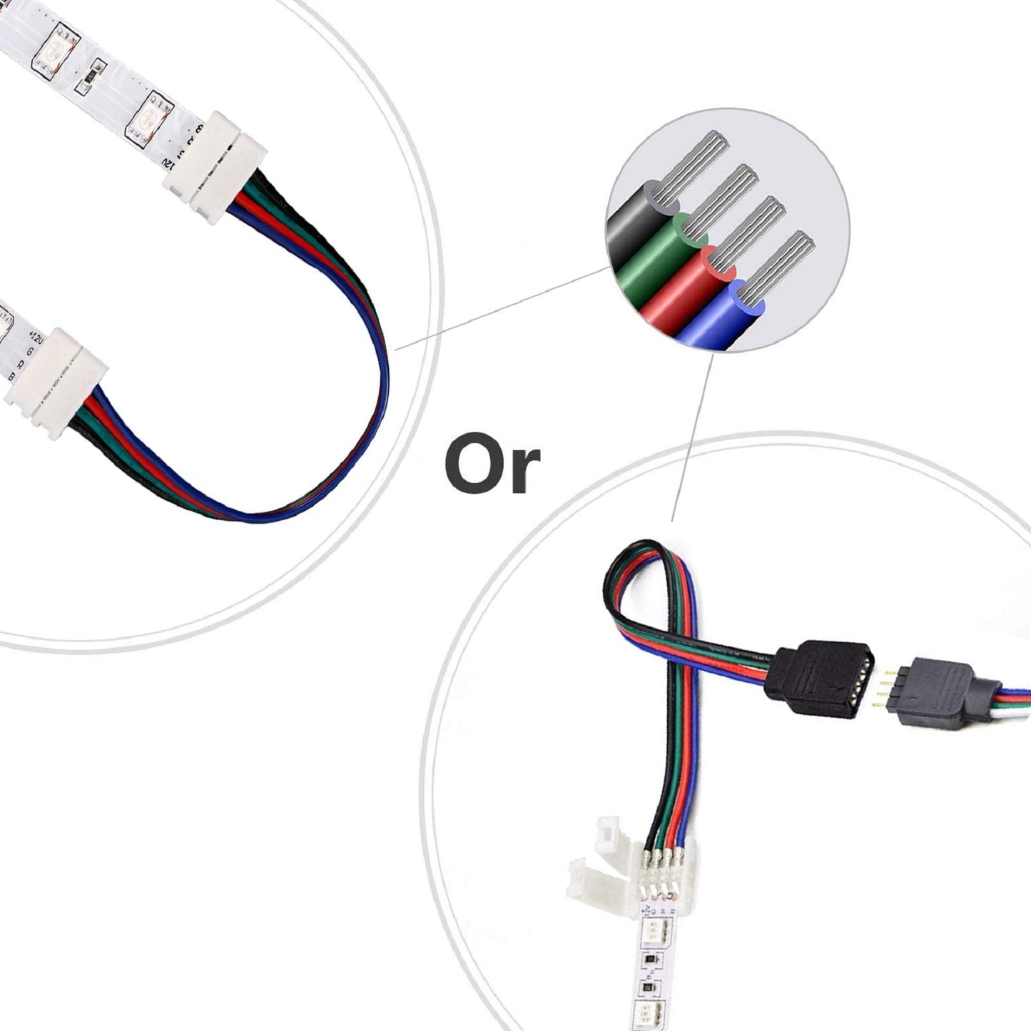 REDTRON LED Light Connector Kit, 10mm RGB LED Connector Includes 10x L Shape Connectors,2M LED Strip Light Extension Cable,4X Strip to Strip Jumpers,5X 4 Pin Male Connectors LT071,35Pcs Connectors Set