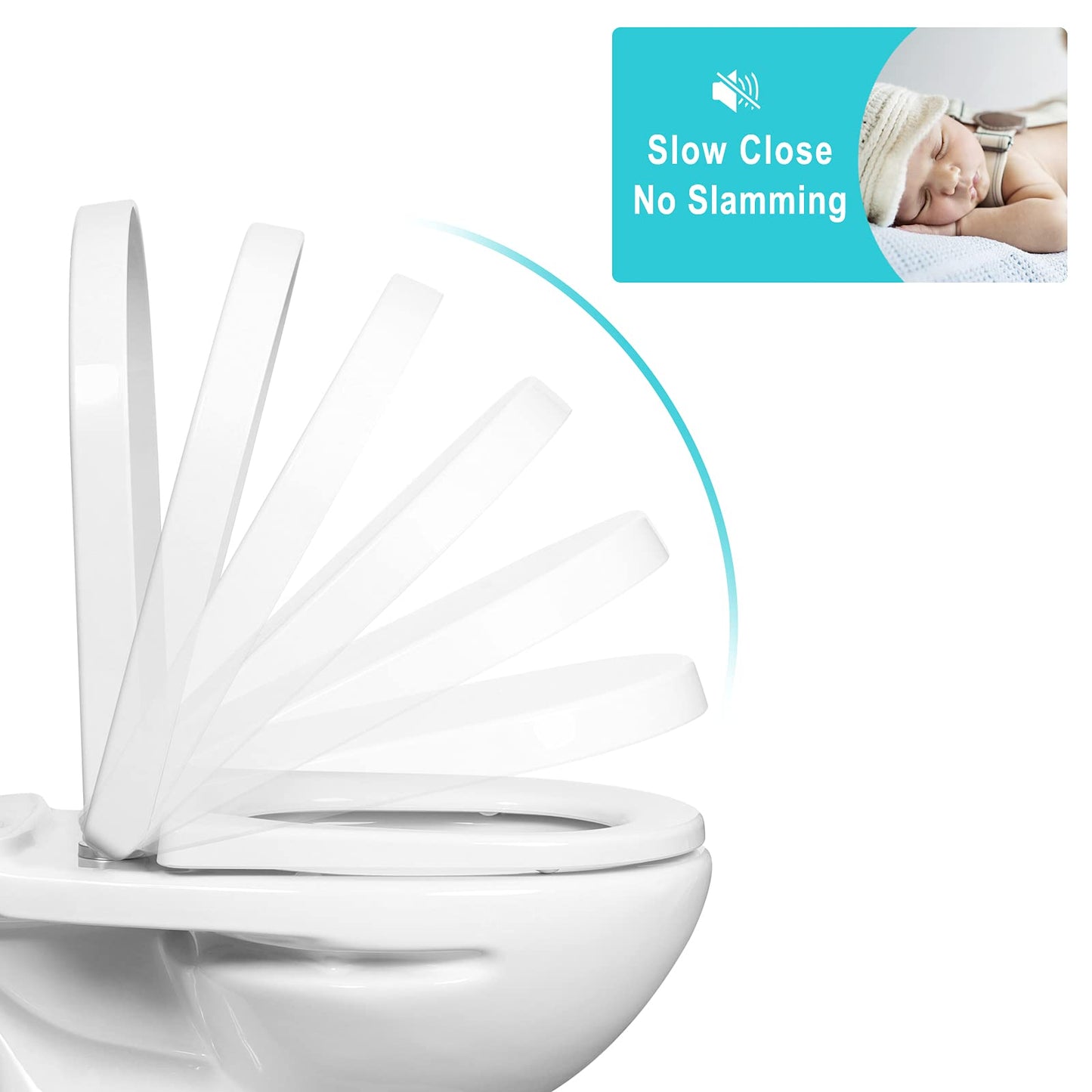 WOLTU D Shape White Toilet Seat, Soft Close Adjustable Hinge Quick Release Top Fixed Toilet Seat Cover Bathroom Lid WS2544