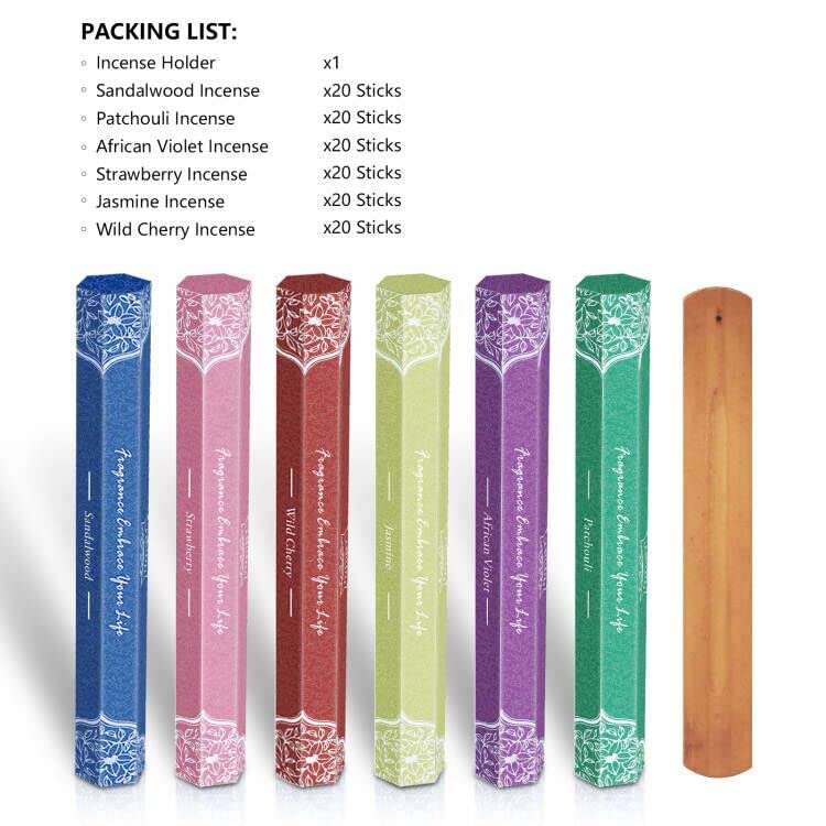 Premium Incense Sticks Variety Pack - Sandalwood, Patchouli, Jasmine, Strawberry, Violet, Cherry Incense for Meditation Purification Yoga Relaxation - 120 Sticks with Free Incense Holder Purple