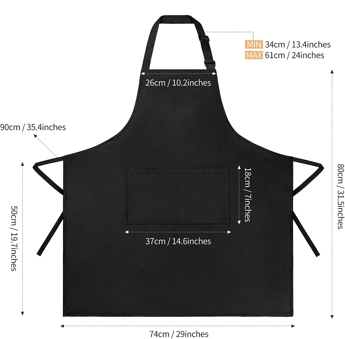 Viedouce 2 Packs Apron Cooking Kitchen Waterproof,Adjustable Chef Apron with Pockets for Home,Restaurant,Craft,Garden,BBQ,School,Coffee House,Apron for Men Women Without Logo-black