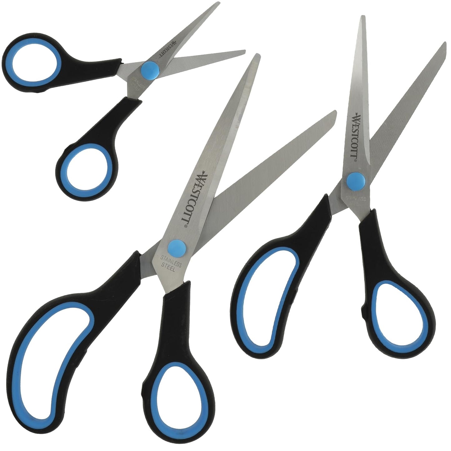 Westcott N-9002700 Easy Grip Soft Grip Scissor - Black/Blue (Set of 3) scissor set