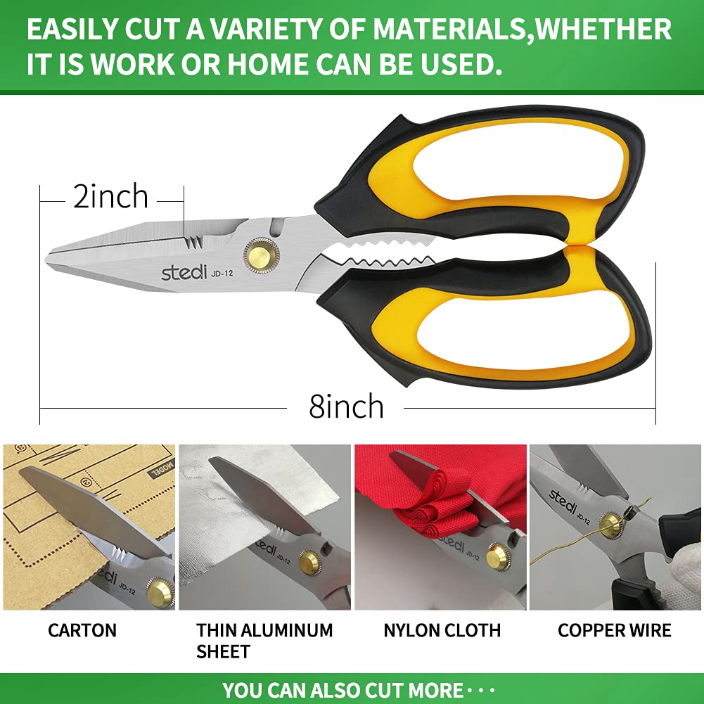 stedi 9-inch Professional Scissor Heavy Duty, Cardboard and Carpet Shears, Extremely Comfortable Soft Grip and Stainless Steel Precision Blades -Easy Cutting Thick Paper, Leather, Sewing Fabric JD-12（Straight-blade）