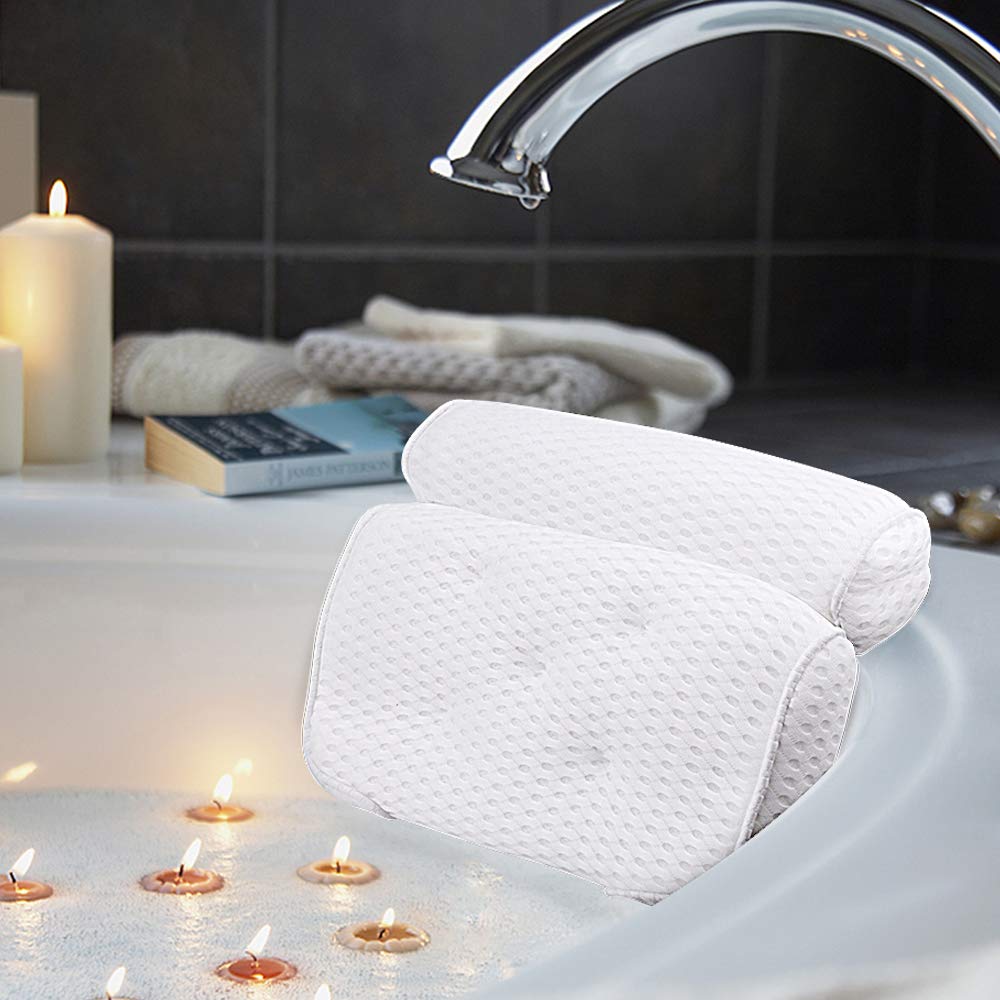 Bath Pillow with 6 Suction Cups, Bathtub Spa Pillow with 4D Air Mesh Technology, Helps Support Head, Back, Shoulder and Neck, Fits All Bathtub, Hot Tub, Jacuzzi and Home Spa