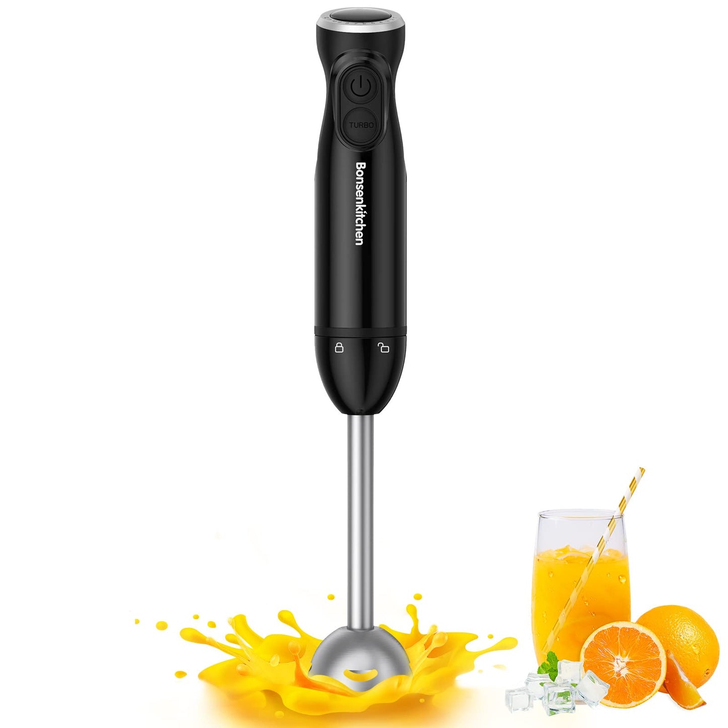 Bonsenkitchen Hand Blender, Immersion Blender Handheld, Stick Blender Electric with Stainless Steel Blade for Making Baby Food, Soups, Sauce, HB3201 (Black) Single