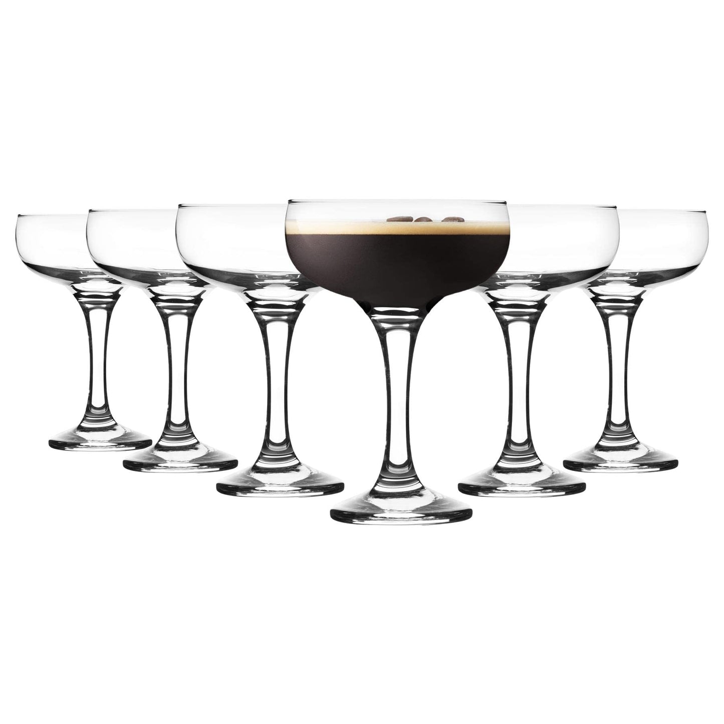 Rink Drink 6X 235ml Espresso Martini Glasses - Vintage Classic 20s Gatsby Art Deco Coupe Party Glass Saucers Champagne Babycham Drinking Glasses - Dishwasher Safe