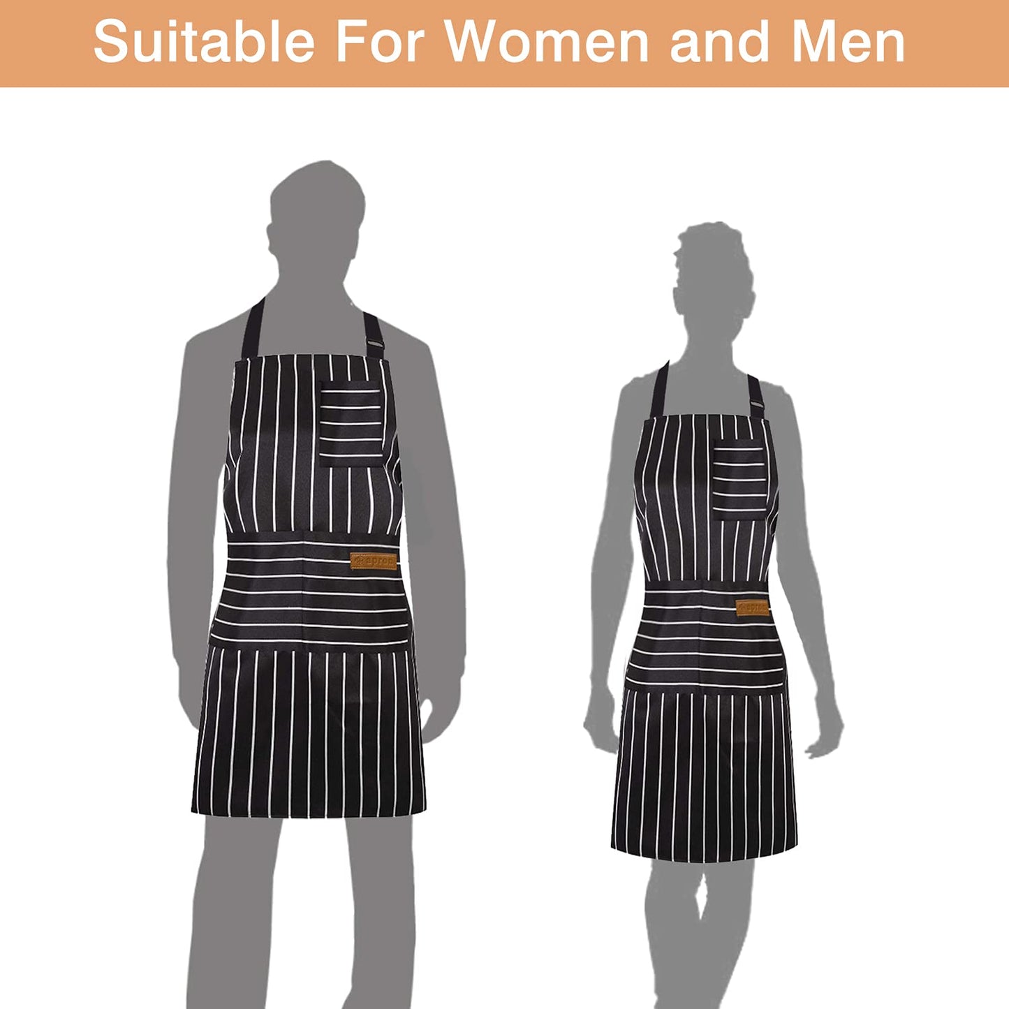 OWill Adjustable Black Apron with Pocket Cooking Kitchen Chef Aprons for Women Men Kitchen Butchers BBQ Restaurant Brown