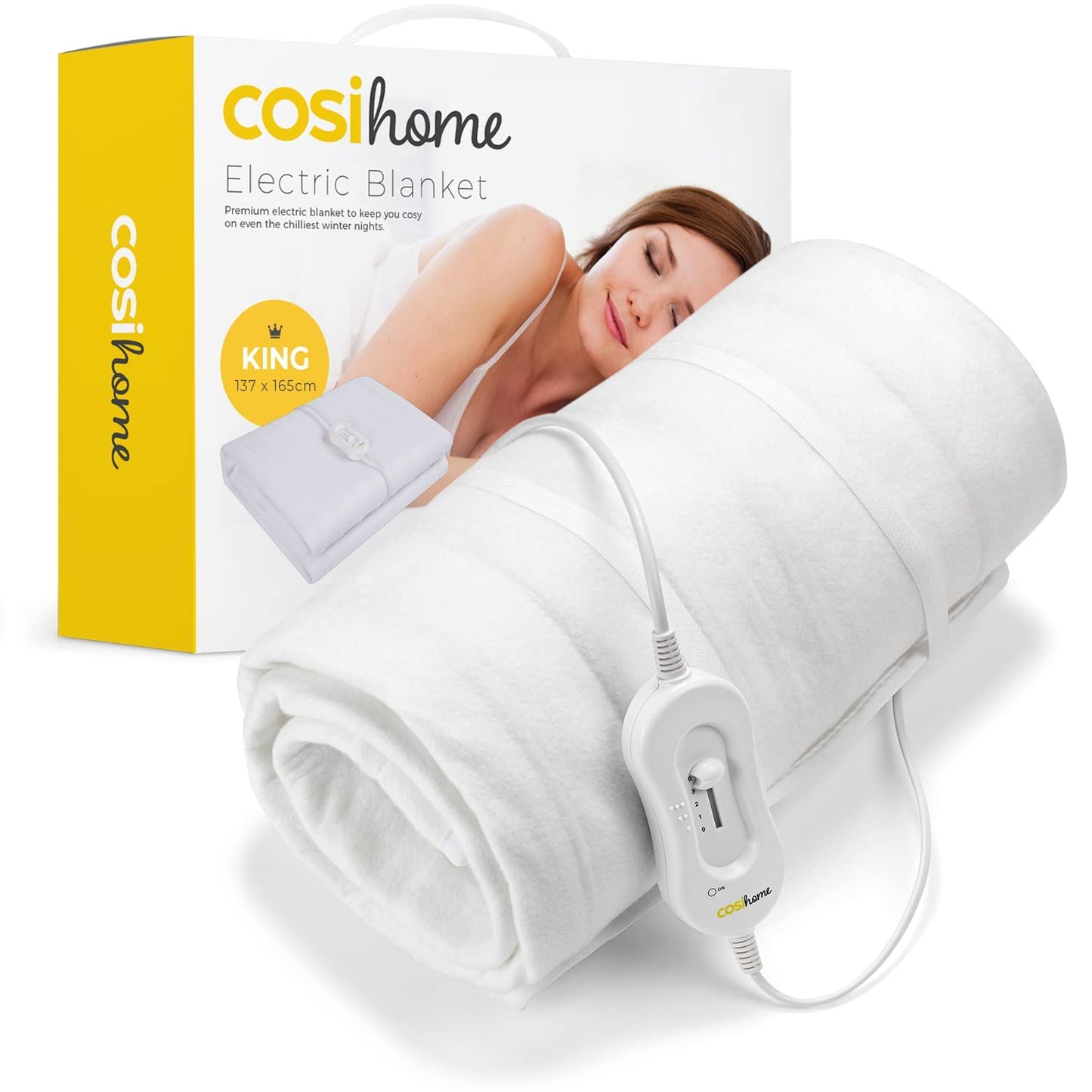 Cosi Home King Size Electric Blanket - Premium Microfleece Soft Touch, Heated Fitted Mattress Underblanket, Cover, Bed Warmer Pad - 3 Heat Settings & Machine Washable - 137 x 165cm Single Control King - 137 x 165 cm