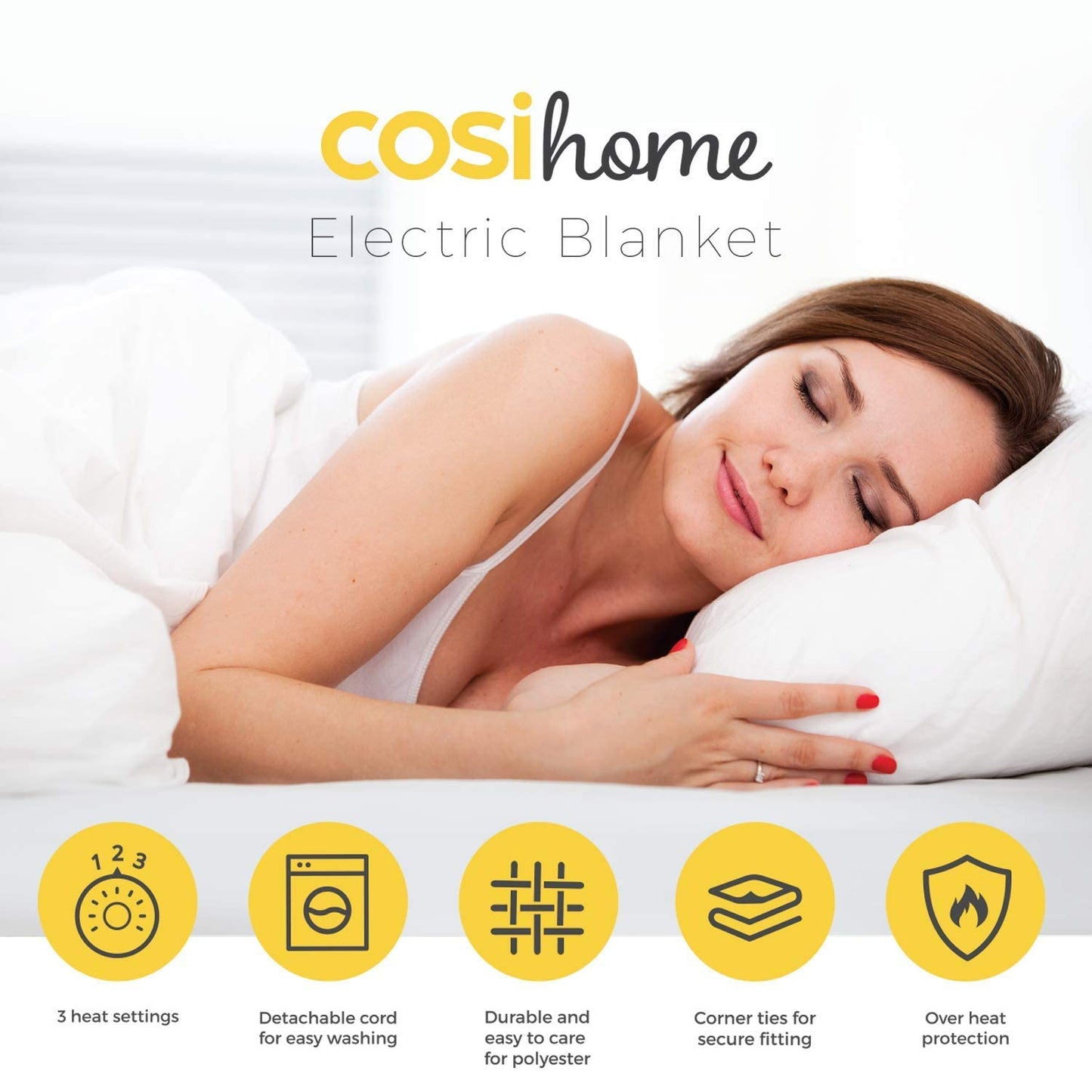 Cosi Home King Size Electric Blanket - Premium Microfleece Soft Touch, Heated Fitted Mattress Underblanket, Cover, Bed Warmer Pad - 3 Heat Settings & Machine Washable - 137 x 165cm Single Control King - 137 x 165 cm