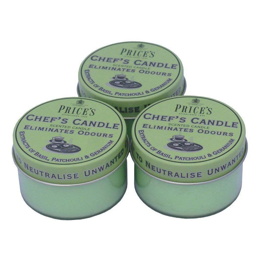 Prices Chefs Candle in Tin - Eliminates Cooking Cooks Kitchen Odour - TRIPLE PACK,Green,6.8 l x 19.8 w x 4.4 h centimeters 1 Green