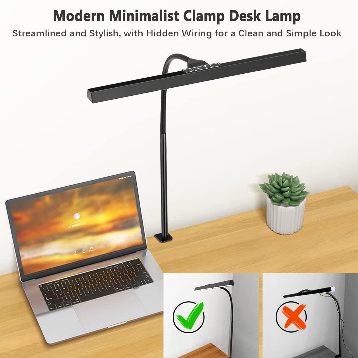 Hapfish LED Desk Lamp for Office, 12W Desk Light for Study, Adjustable Flexible Gooseneck Clamp Monitor Light Bar, Eye Care Modern Table Lamps for Study Work Reading