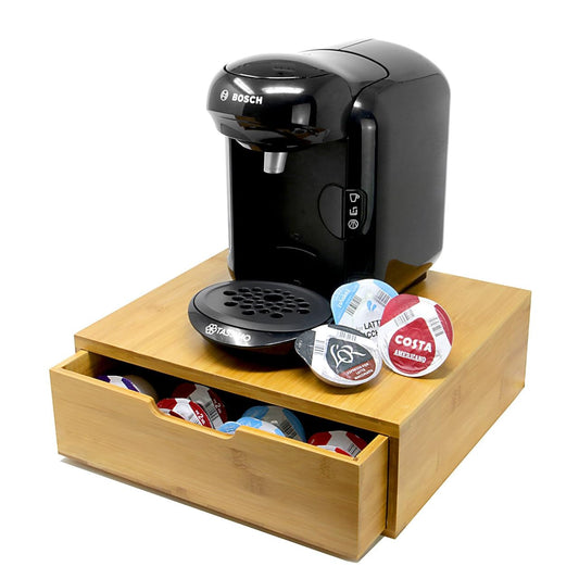 Bamboo 64 Coffee Pod Drawer | Tassimo Pod Compatible | Coffee Machine Stand | Pod Drawer Dispenser | Wooden Kitchen Storage for Coffee & Tea | M&W