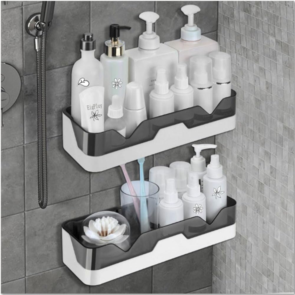 EigPluy Set of 2 Bathroom Shelves, No Drilling Shower Shelf, Wall Mounted Shower Baskets, Adhesive Shower Storage Rack for Bathroom/Kitchen