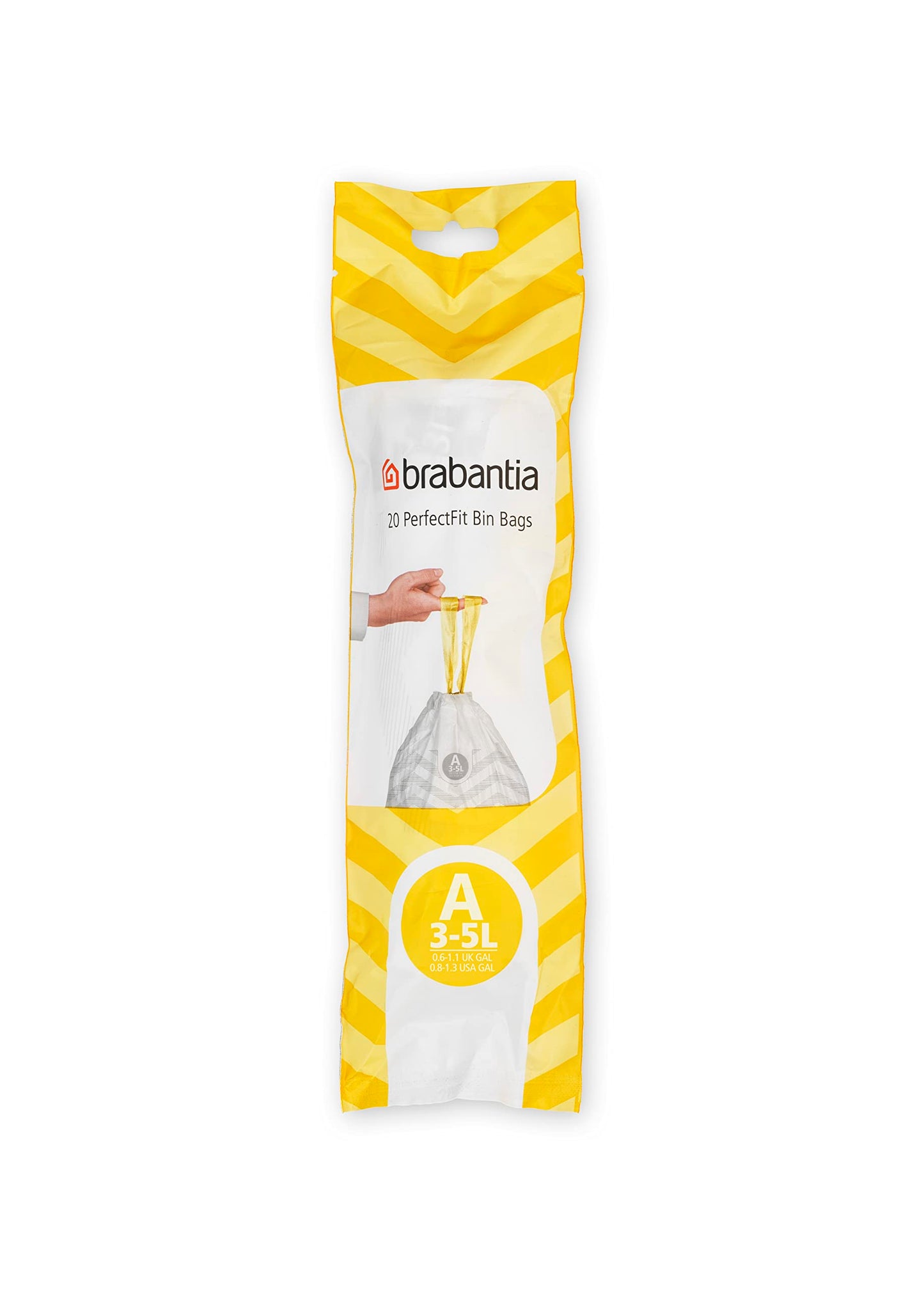 Brabantia PerfectFit Bin Liners Multipack (Size A/3 Litre) Thick Plastic Trash Bags with Tie Tape Drawstring Handles (200 Bags), White - Code a, (137648) 1 count (Pack of 1)