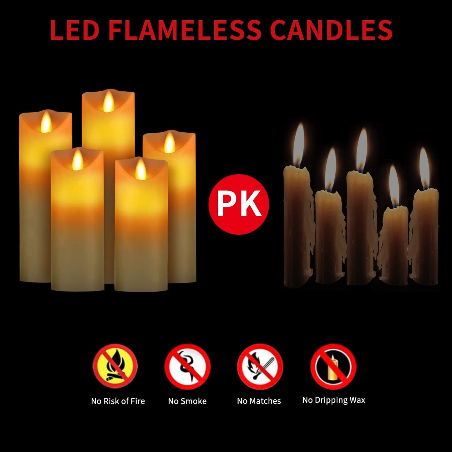 WINGCONG Led Candles, Flameless Candles, 5.5"/6"/6.5"/7"/8" Set of 5 Flameless Flickering Candles Battery Operated with 24 Hour Timer and 10 Key Remote Control, Ivory Real Wax Moving Wick Candles