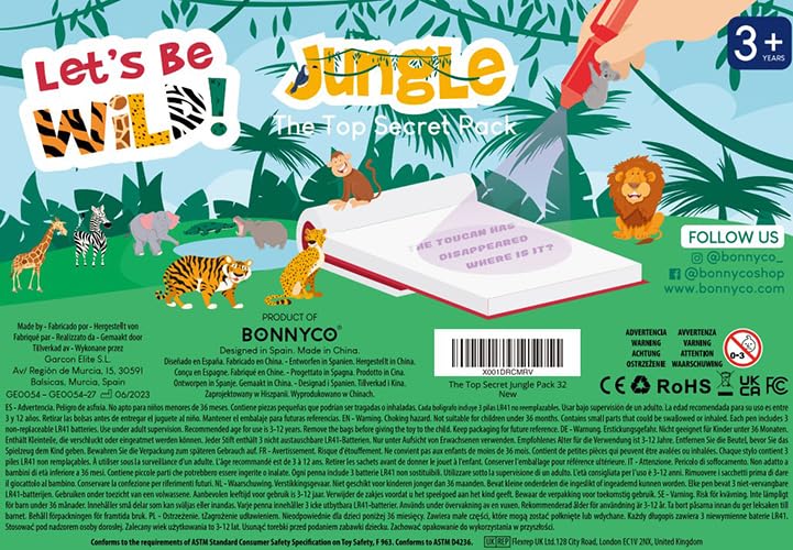 BONNYCO Invisible Ink Pen and Notebook, Pack 32 Jungle Animals Party Bags Filler, Pinata Toys | Jungle Birthday Decorations | Stocking Fillers for Kids Birthday | School Prizes, Gifts for Children Jungle - Pack 32