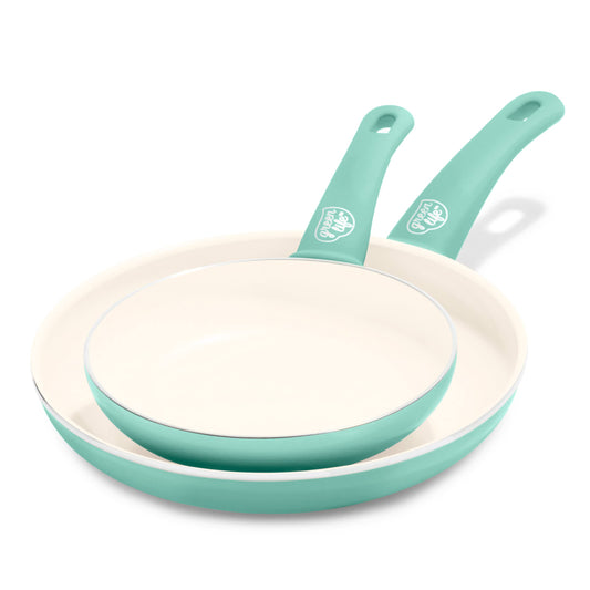 GreenLife Soft Grip Healthy Ceramic Non-Stick 2 Piece 18 cm and 26 cm Frying Pan Skillet Set, PFAS-Free, Oven Safe, Turquoise