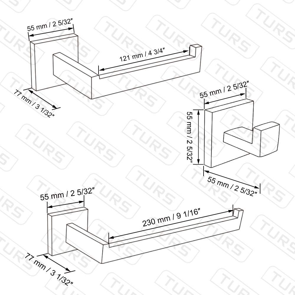 TURS 3 Pieces Matte Black Toilet Accessories,SUS 304 Stainless Steel Robe Hooks,Toilet Roll Holder and Towel Rail Set,Chrome Bathroom Accessories,Bathroom Accessory Set,Wall Mounted,A7010B 3-Piece Set