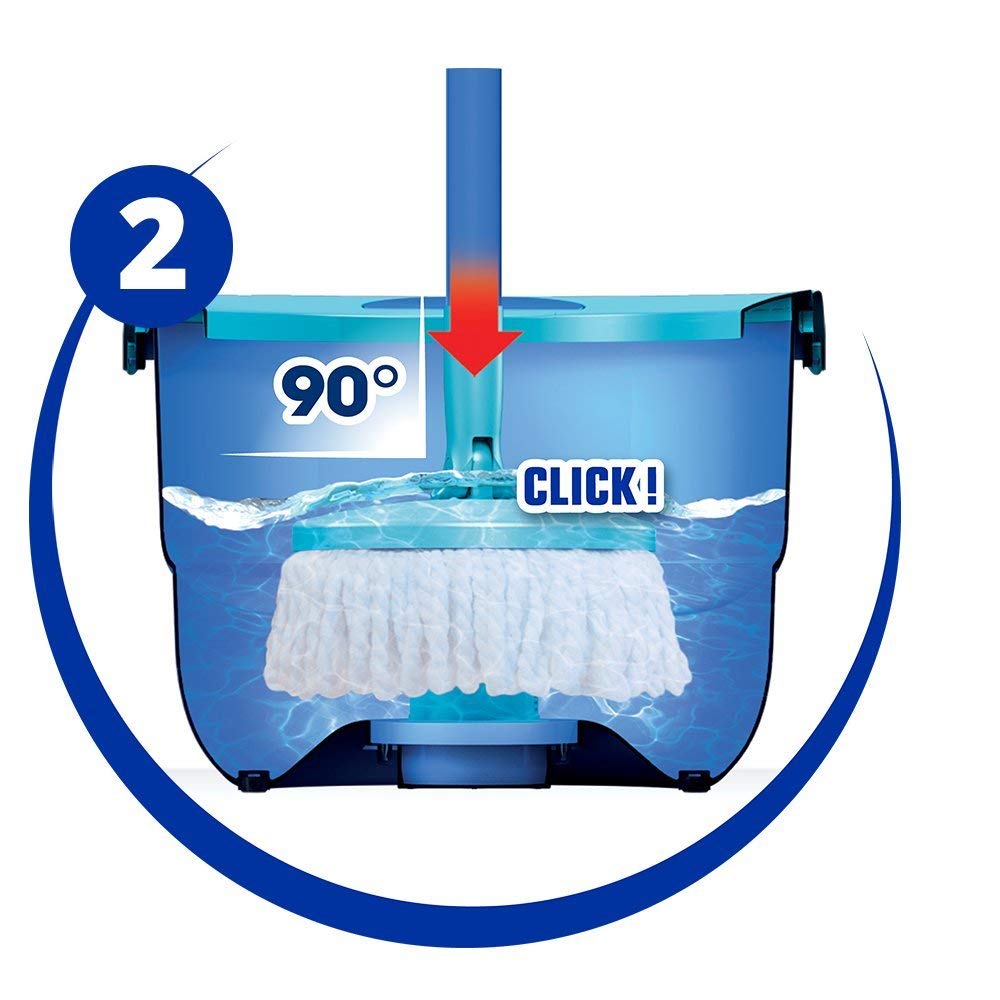 Spontex Full Action System Spin Mop and Bucket Set - Easy 360° Wringing & Rinsing System - Cleans Laminate, Wood & Tile Flooring - 2 x Microfibre Mop Head Refills Full Action System Set - Extra Refill