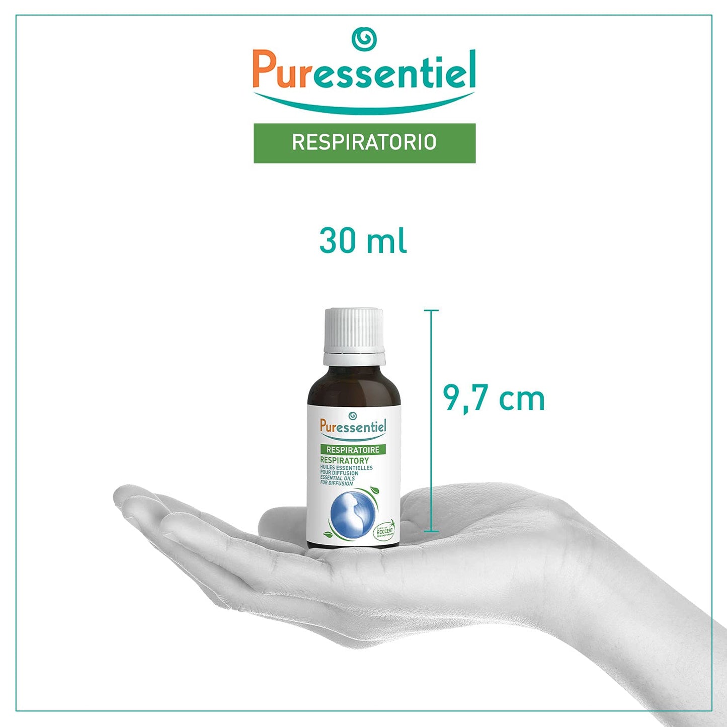 Puressentiel essential oils for diffuser, Respiratory Blend 30 ml - Aromatherapy, 100% Pure & Natural blend of essential oils, with Purifying & Soothing properties - Helps with first signs of cold