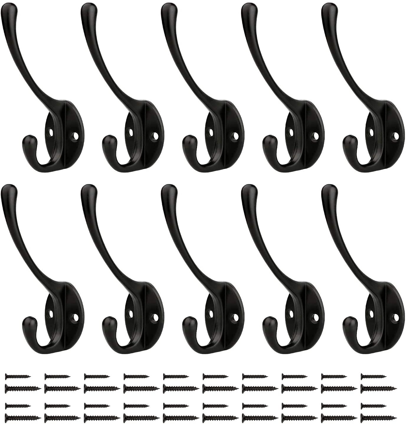 YIHATA 10 Pcs Black Coat Hooks, Vintage Metal Heavy Duty Coat Hooks with Metal Screws, Robe Coats Towel Hat Keys Hooks, Wall Mounted Hook for Kitchen Bedroom Entryway