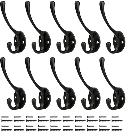 YIHATA 10 Pcs Black Coat Hooks, Vintage Metal Heavy Duty Coat Hooks with Metal Screws, Robe Coats Towel Hat Keys Hooks, Wall Mounted Hook for Kitchen Bedroom Entryway