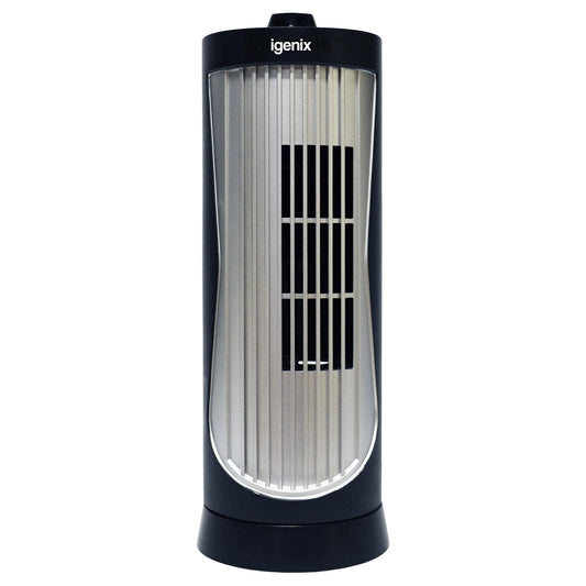 Igenix DF0020 Mini Tower Fan, 12 Inch, 2 Speed, Oscillating, Quiet Operation, Easy Hold Carry Handle, Ideal for Desks or Bedside Tables, Home or Office Use, Black/Silver Manual