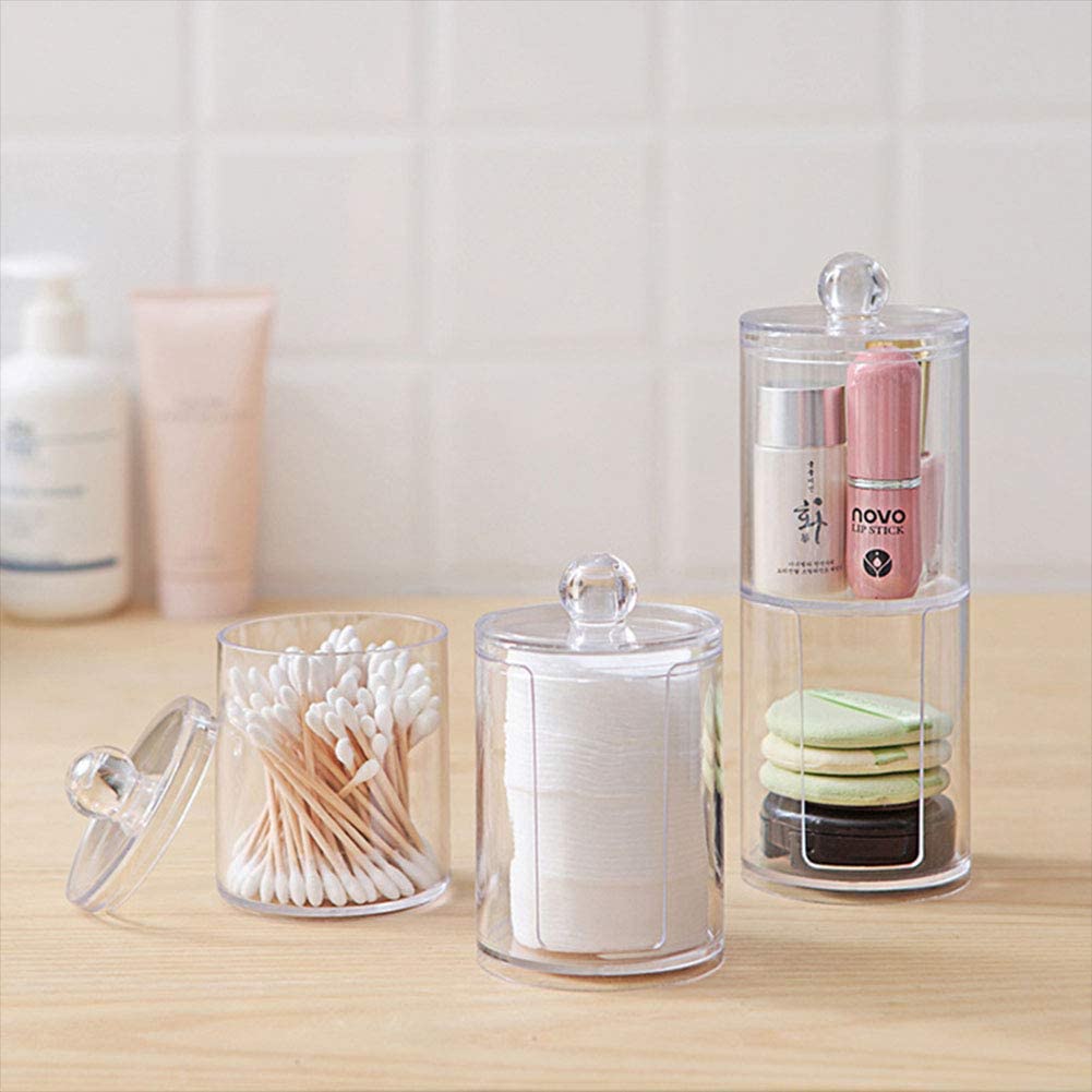 3Pcs Clear Acrylic Makeup Pads Container Organizer,Plastic Cotton Ball and Swab Holder with Lid Bathroom Jar Storage Beauty Makeup Organizer Storage for Cotton Balls,Swabs,Q-Tips,(Transparent) Transparent