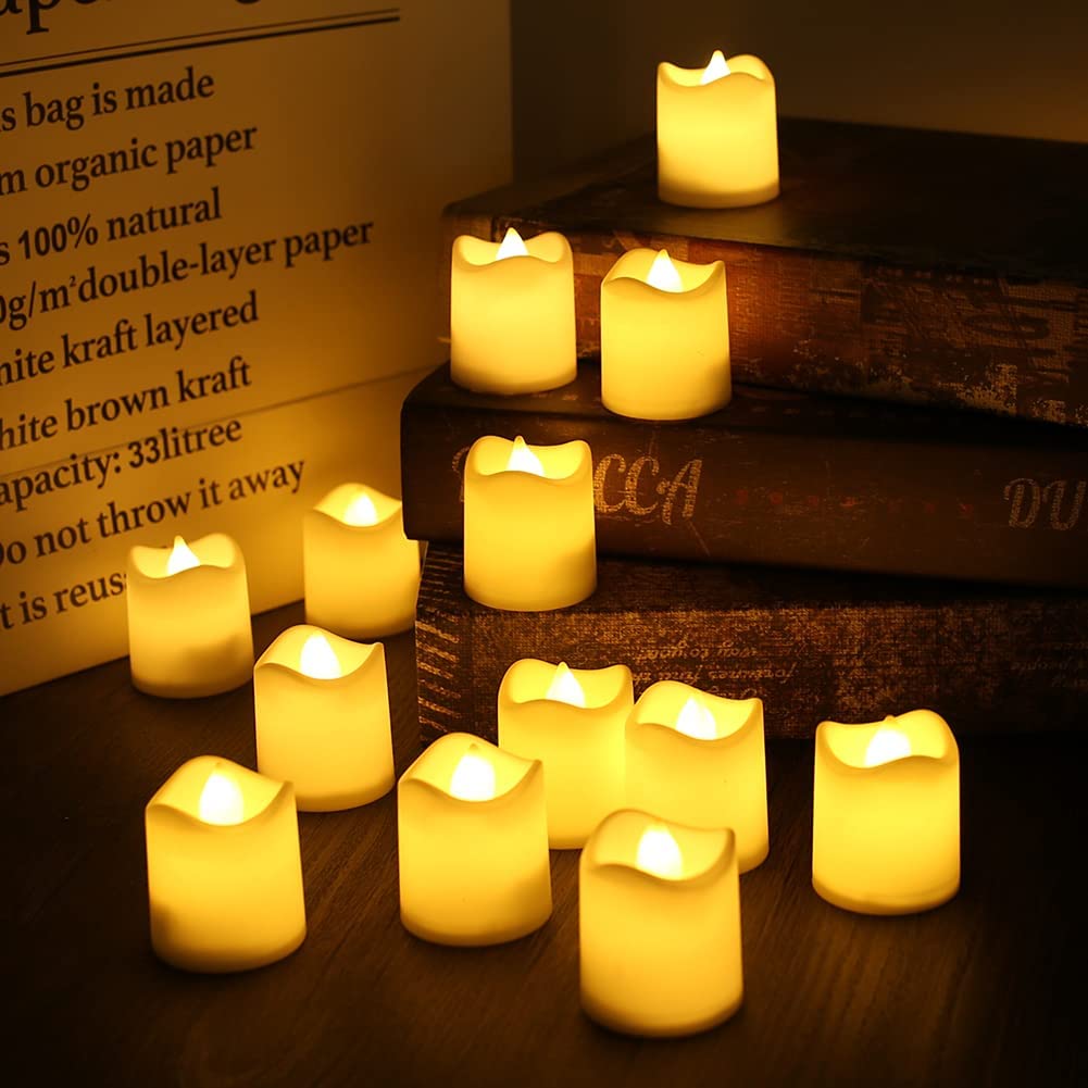 Yeahmart Pack of 12 Realistic and Bright Led Candle Lights, Battery Operated LED Tealights, Flameless Tea Lights with Warm White Bulb Light for Wedding, Table, Gift, Outdoor 12 Pack