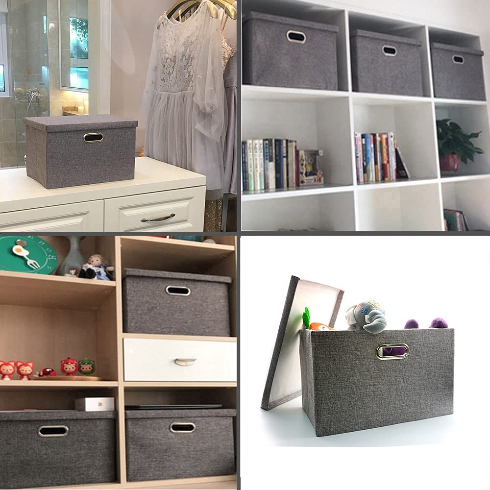 Wintao Storage Boxes with Lids, Collapsible Fabric Storage Baskets for Shelves, Home and Office, Grey, Medium, 39 x 27 x 25 cm, 1 Pack Light Grey - 1 Pack